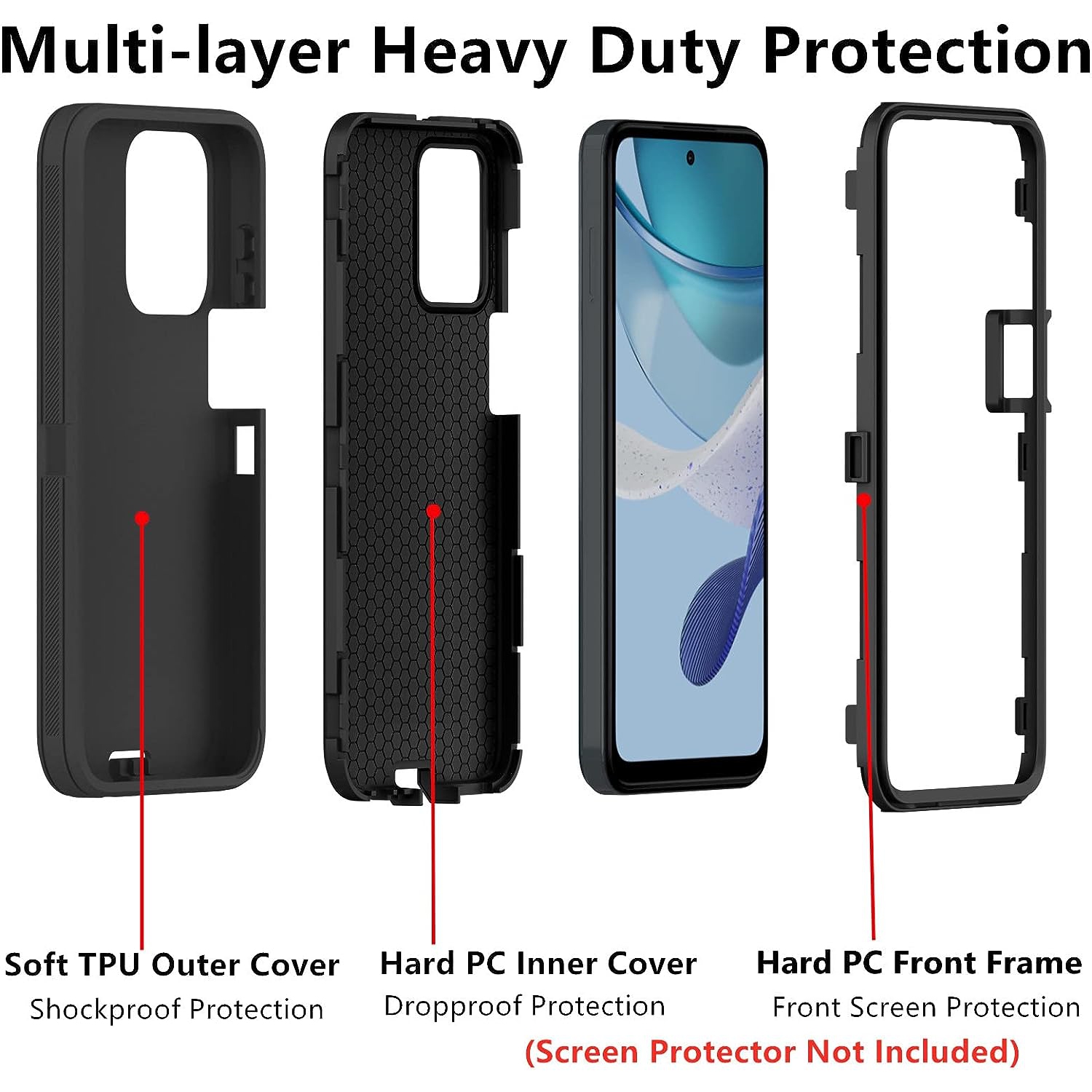 XCRS Heavy Duty Triple Layer Defender Cover with Shockproof Protection Case for Moto Motorola G 5G 6.5 inch