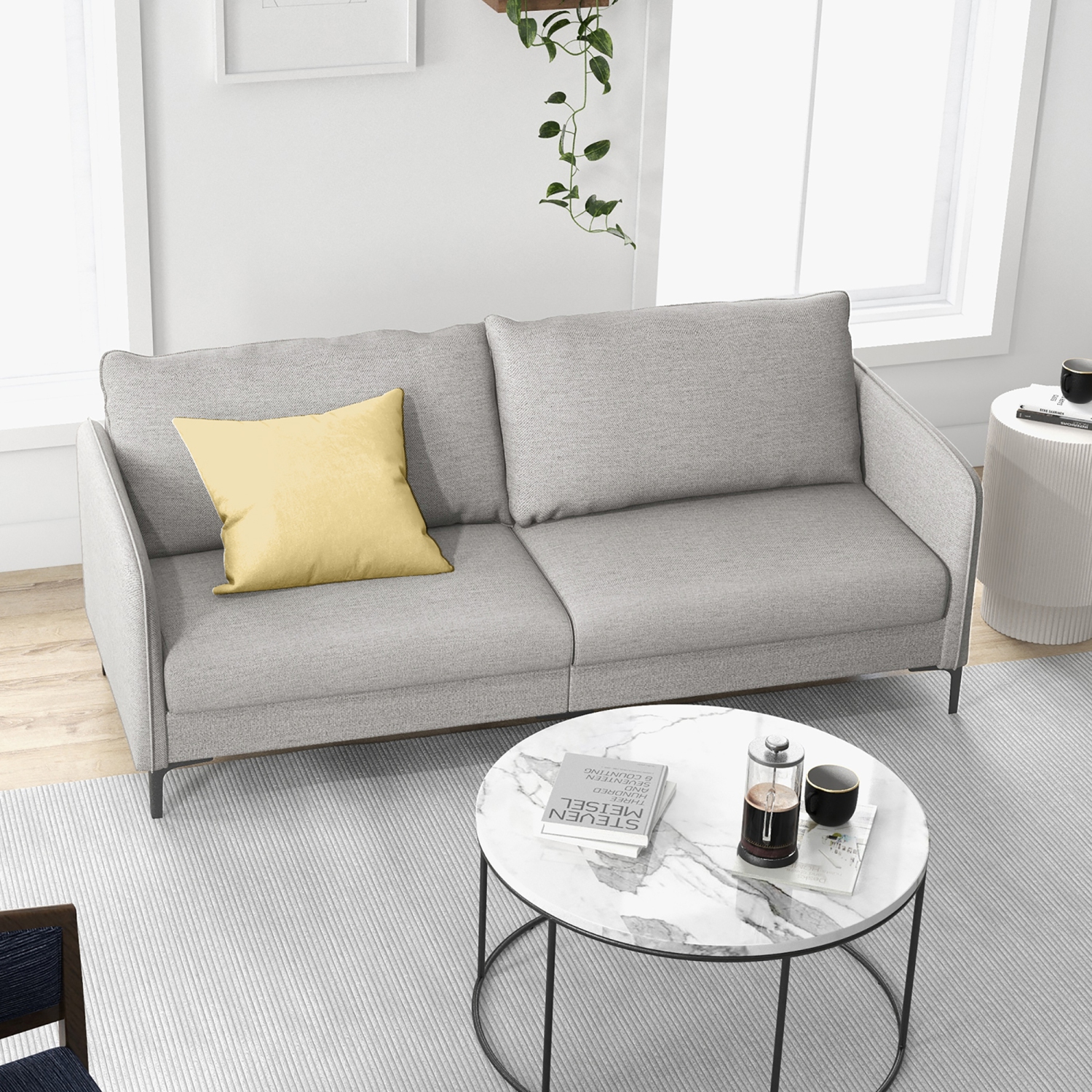 Sofa moderne avec causeuse de 76 po de Costway pour salon - Dortoir d'appartement avec pattes en métal - Gris