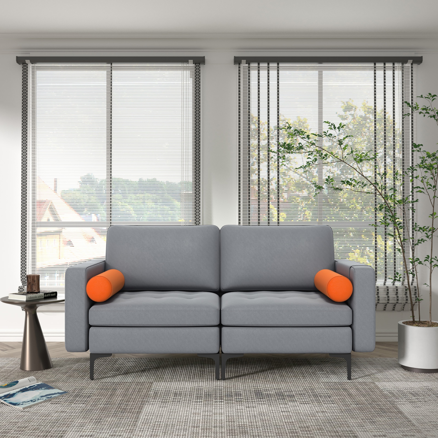 Causeuse moderne à 2 sièges avec divan et 2 coussins de rangement latéraux de Costway - Gris cendré