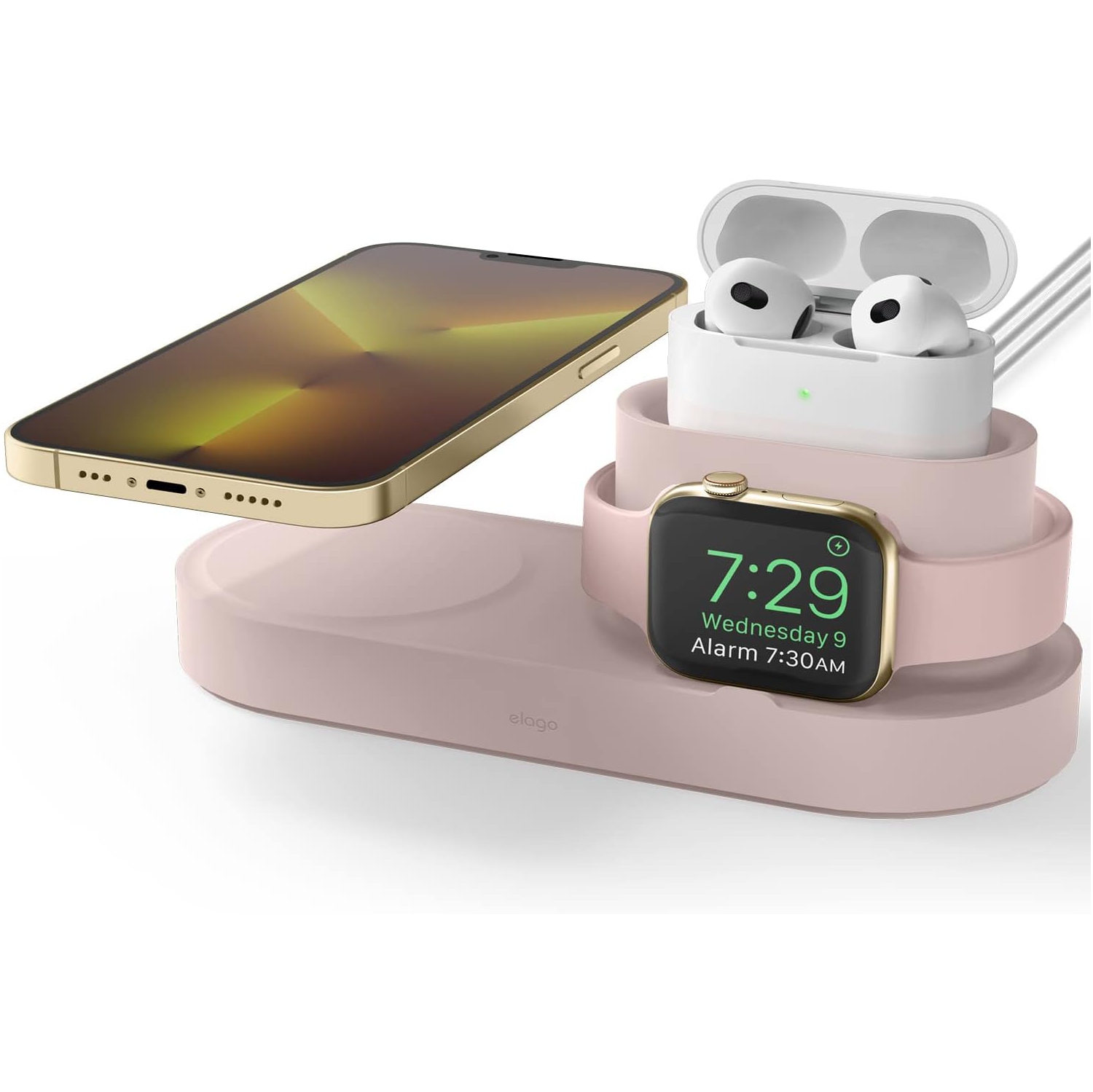 elago MS Trio 1 Charging Hub Compatible with MagSafe – 3 in 1 Wireless Charging Station Compatible with iPhone 12 models, AirPods Pro [Sand Pink] [Charging Cables Not Included]