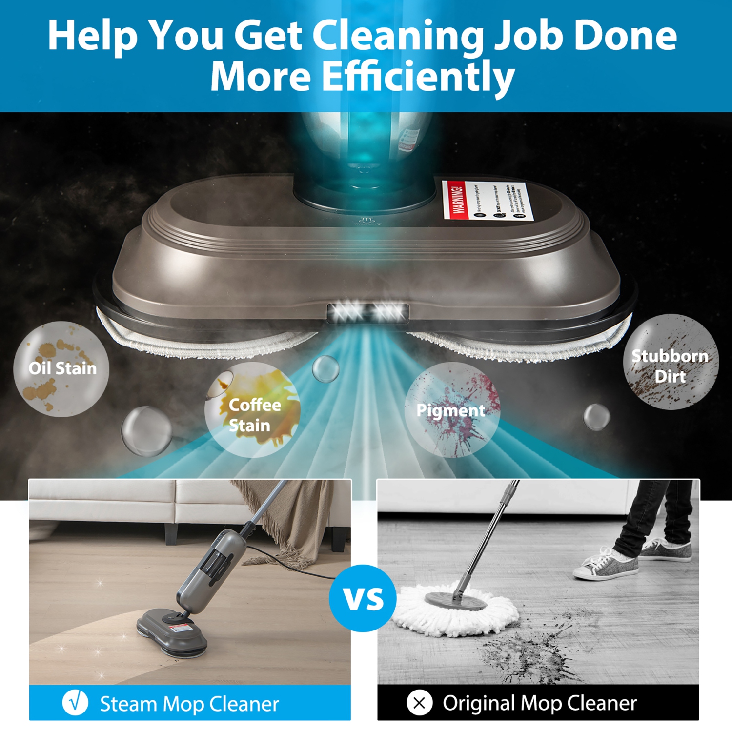 Nettoyeur à vapeur électrique avec phares à DEL de Costway pour le nettoyage des planchers en bois dur