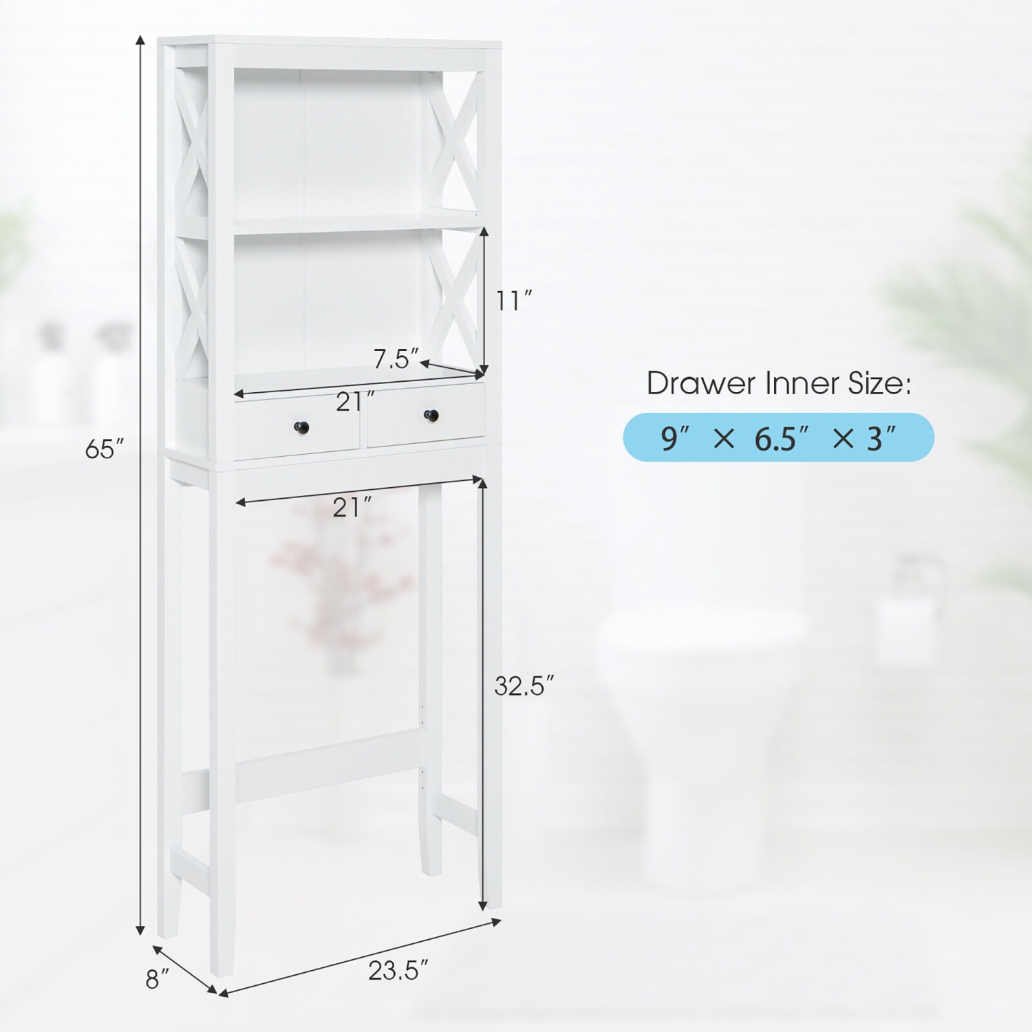 Costway Over the Toilet Storage Rack Bathroom Space Saver with 2 Open Shelves & Drawers