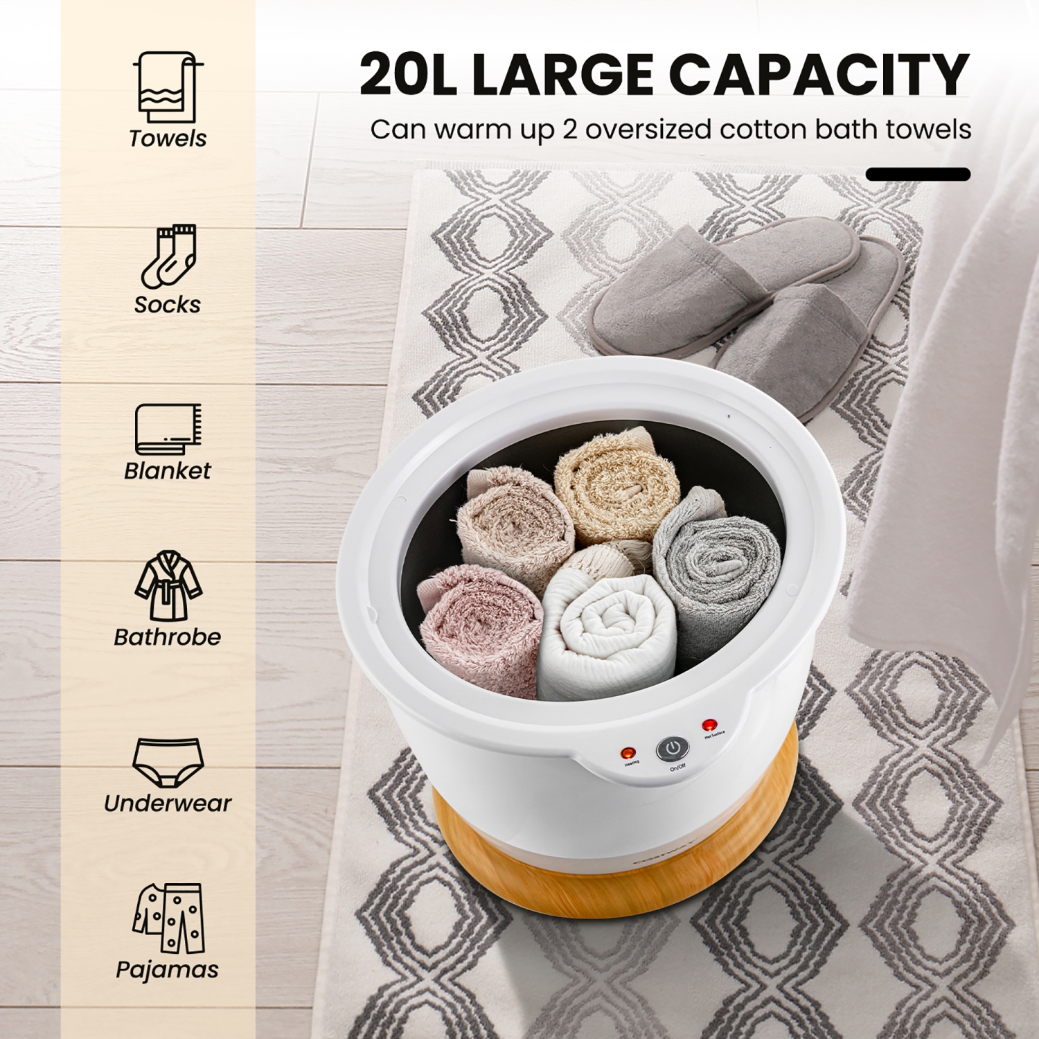 CoCostway – seau chauffant pour serviettes de salle de bain avec porte-parfum et arrêt automatique, blanc