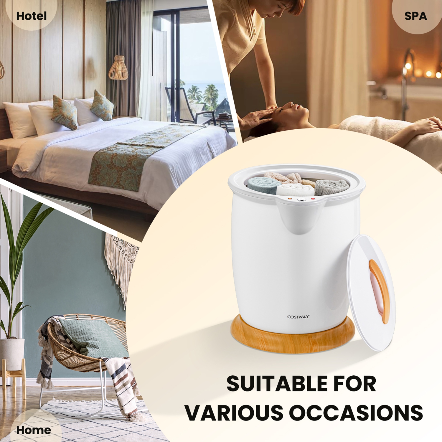 CoCostway – seau chauffant pour serviettes de salle de bain avec porte-parfum et arrêt automatique, blanc