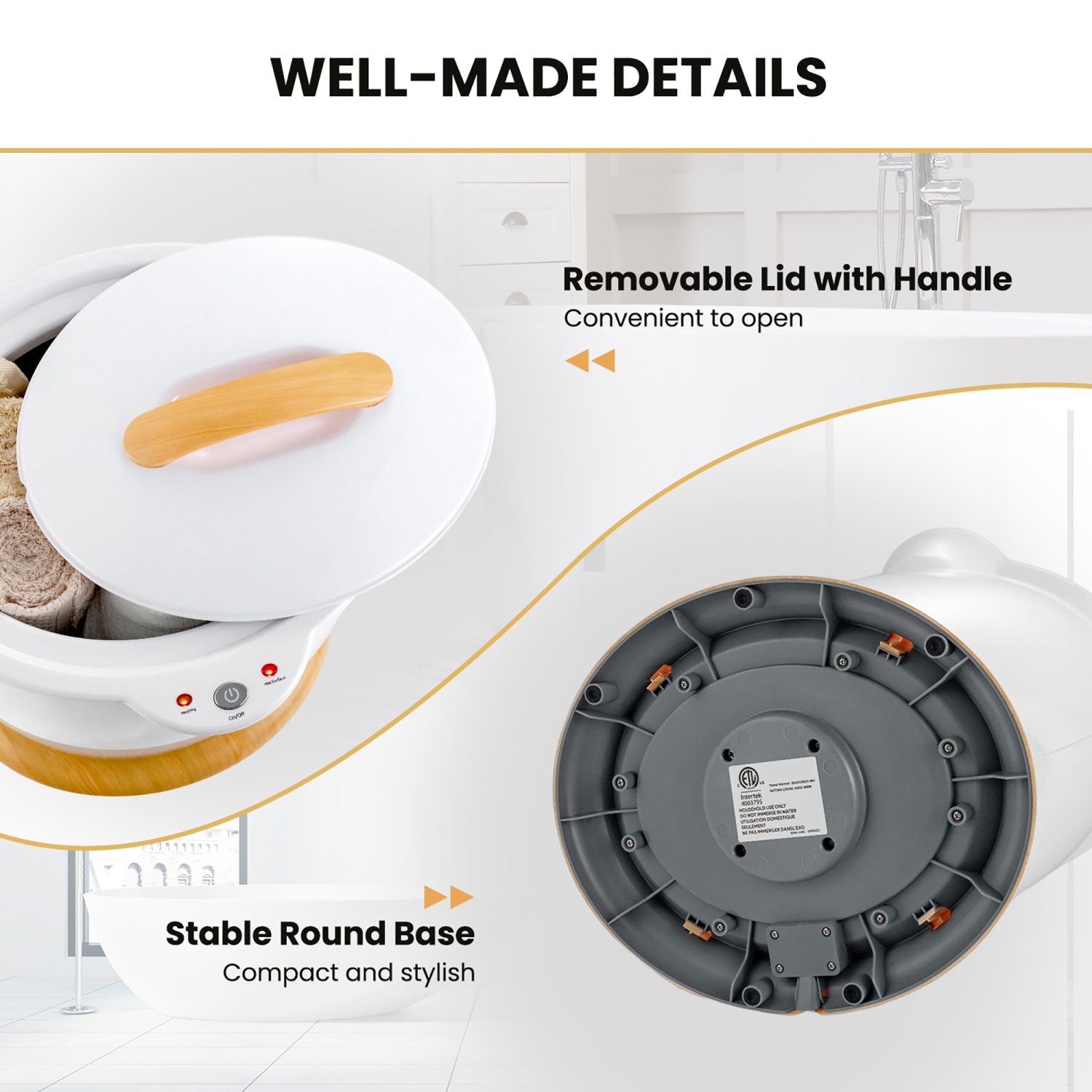 CoCostway – seau chauffant pour serviettes de salle de bain avec porte-parfum et arrêt automatique, blanc