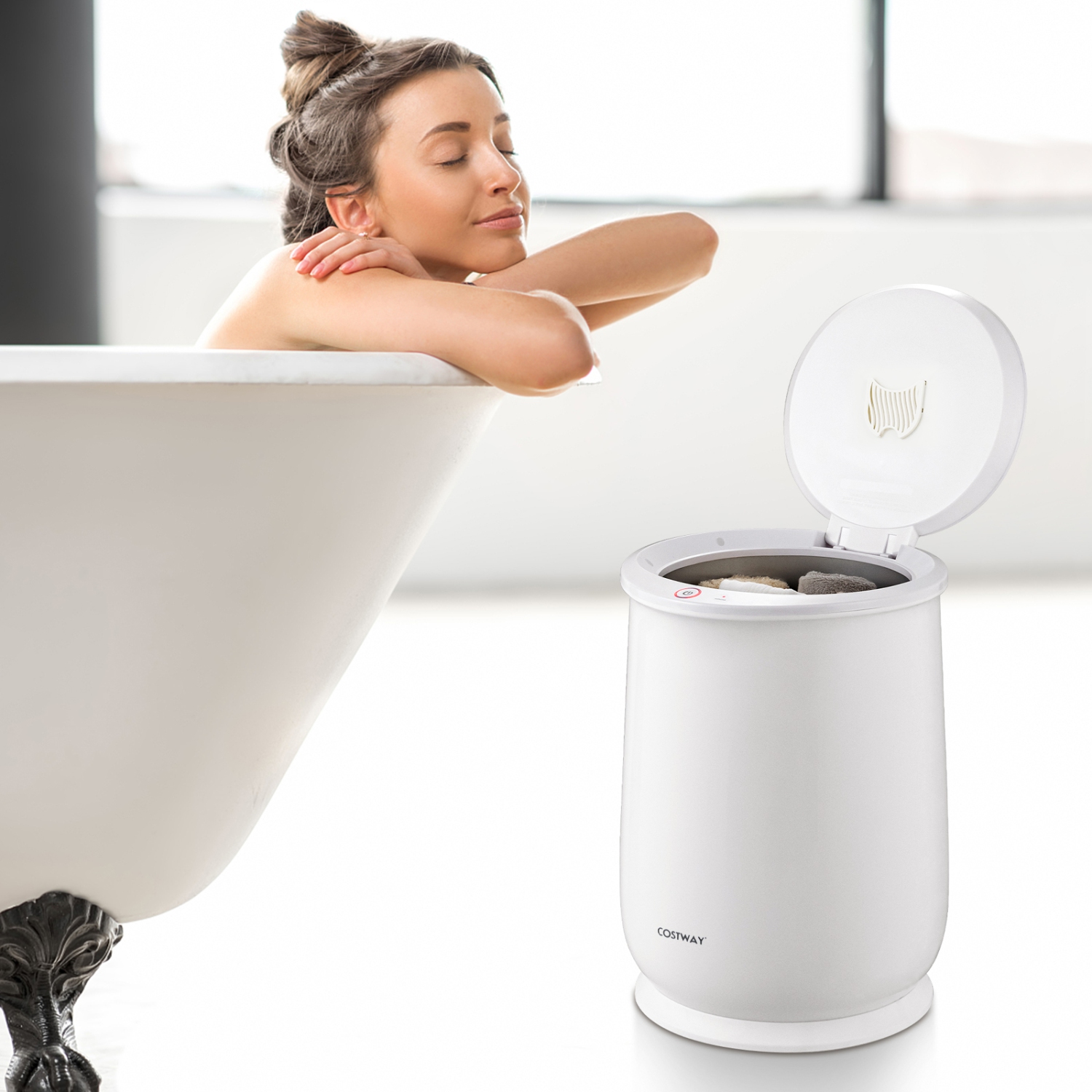 Costway 21L Large Capacity Towel Warmer with Flip-top Lid, Auto Shut off Fragrance Holder