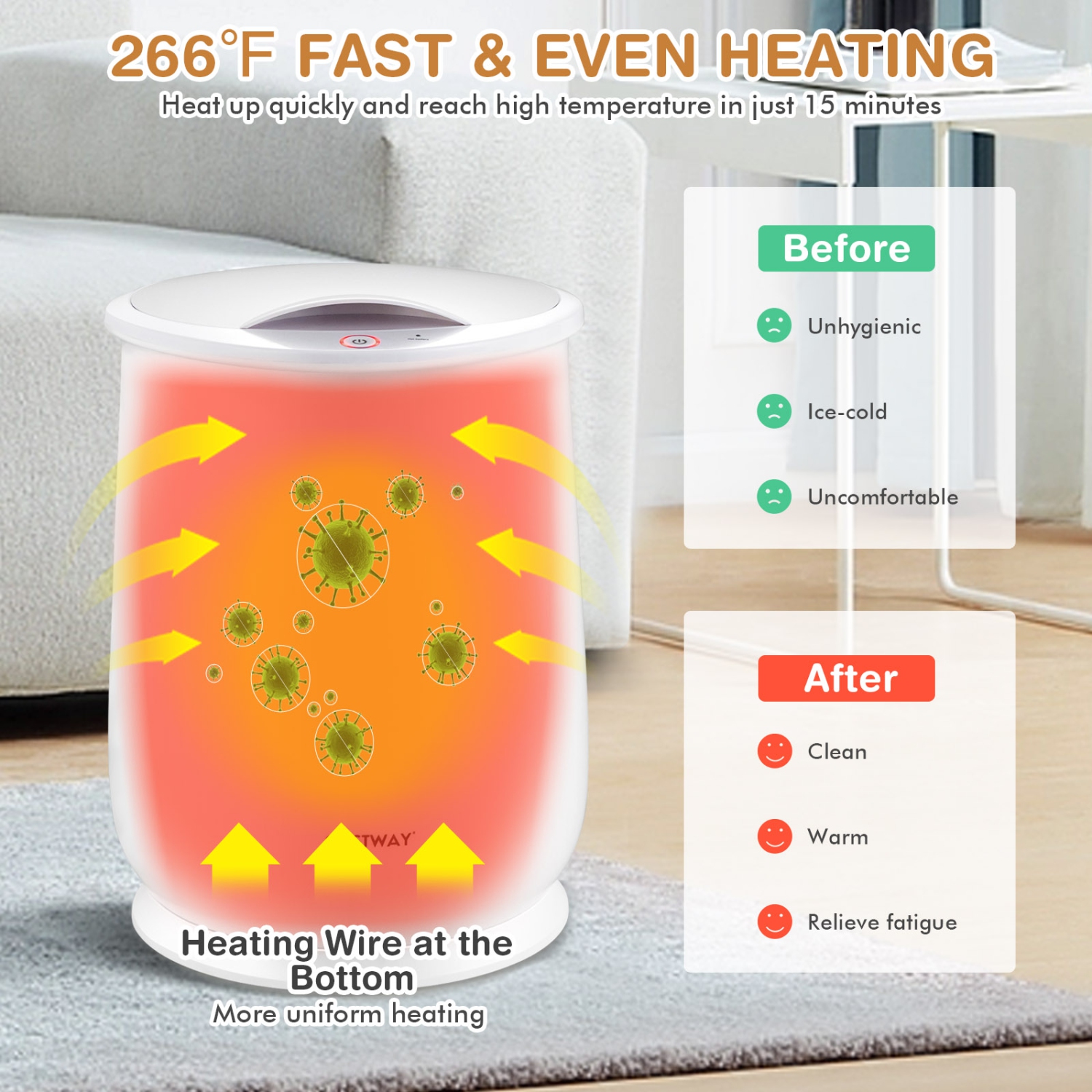 Costway 21L Large Capacity Towel Warmer with Flip-top Lid, Auto Shut off Fragrance Holder