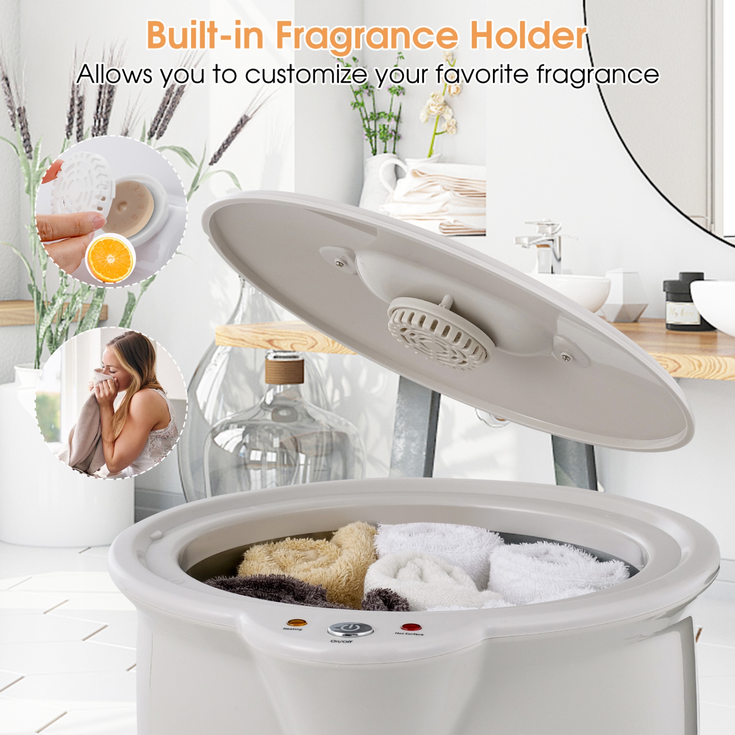 Costway Bathroom Towel Warmer Bucket with Fragrance Holder & Auto Shut Off Grey