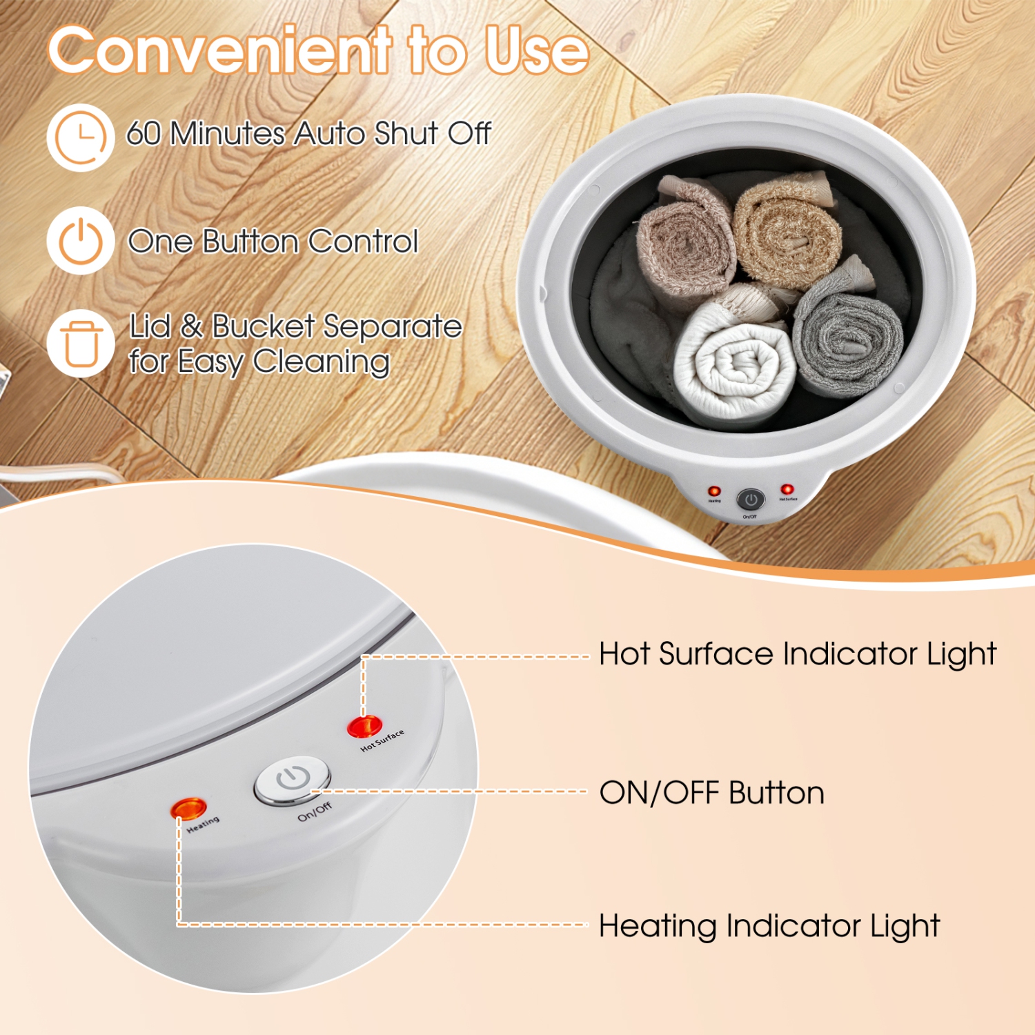 Costway Bathroom Towel Warmer Bucket with Fragrance Holder & Auto Shut Off Grey