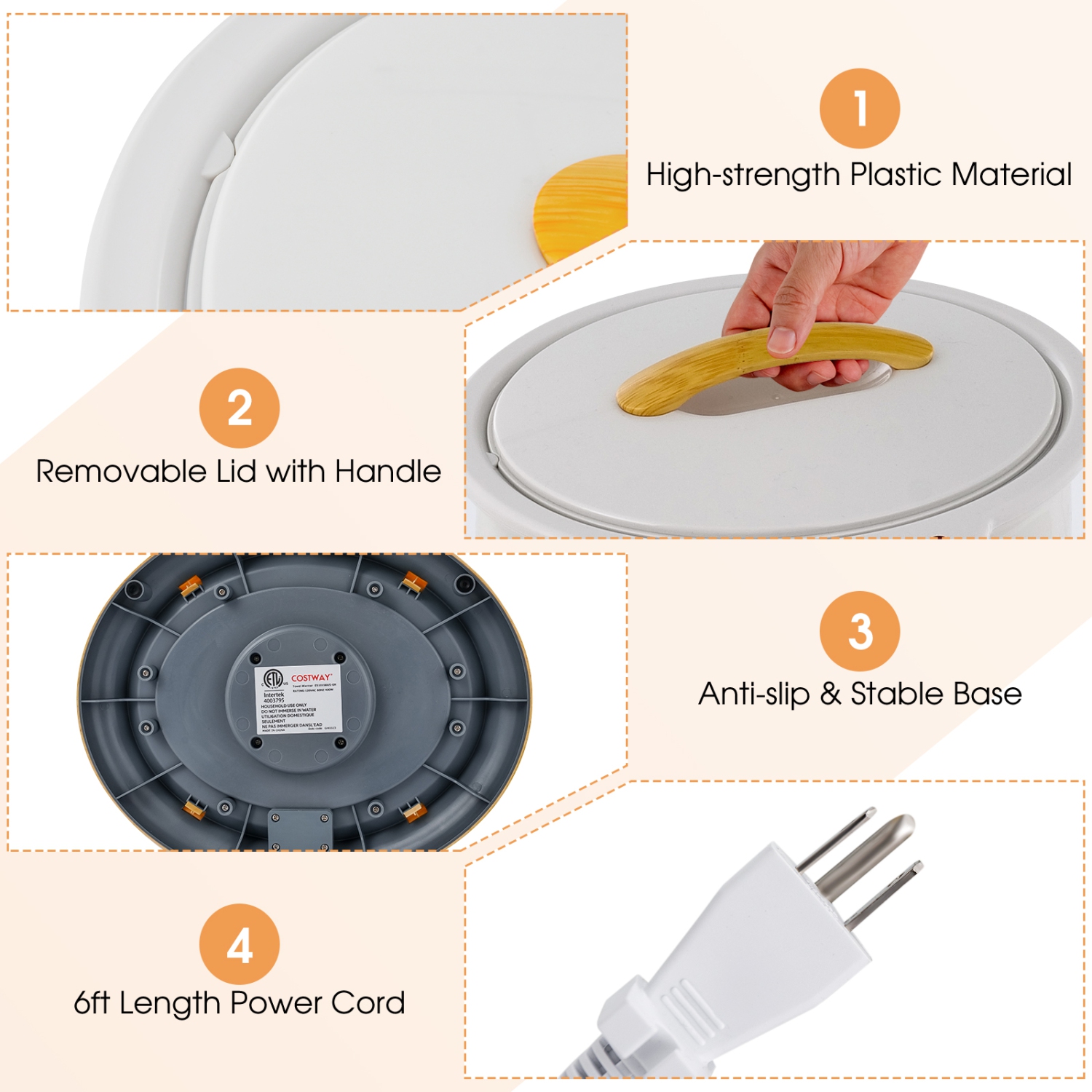 Costway Bathroom Towel Warmer Bucket with Fragrance Holder & Auto Shut Off Grey