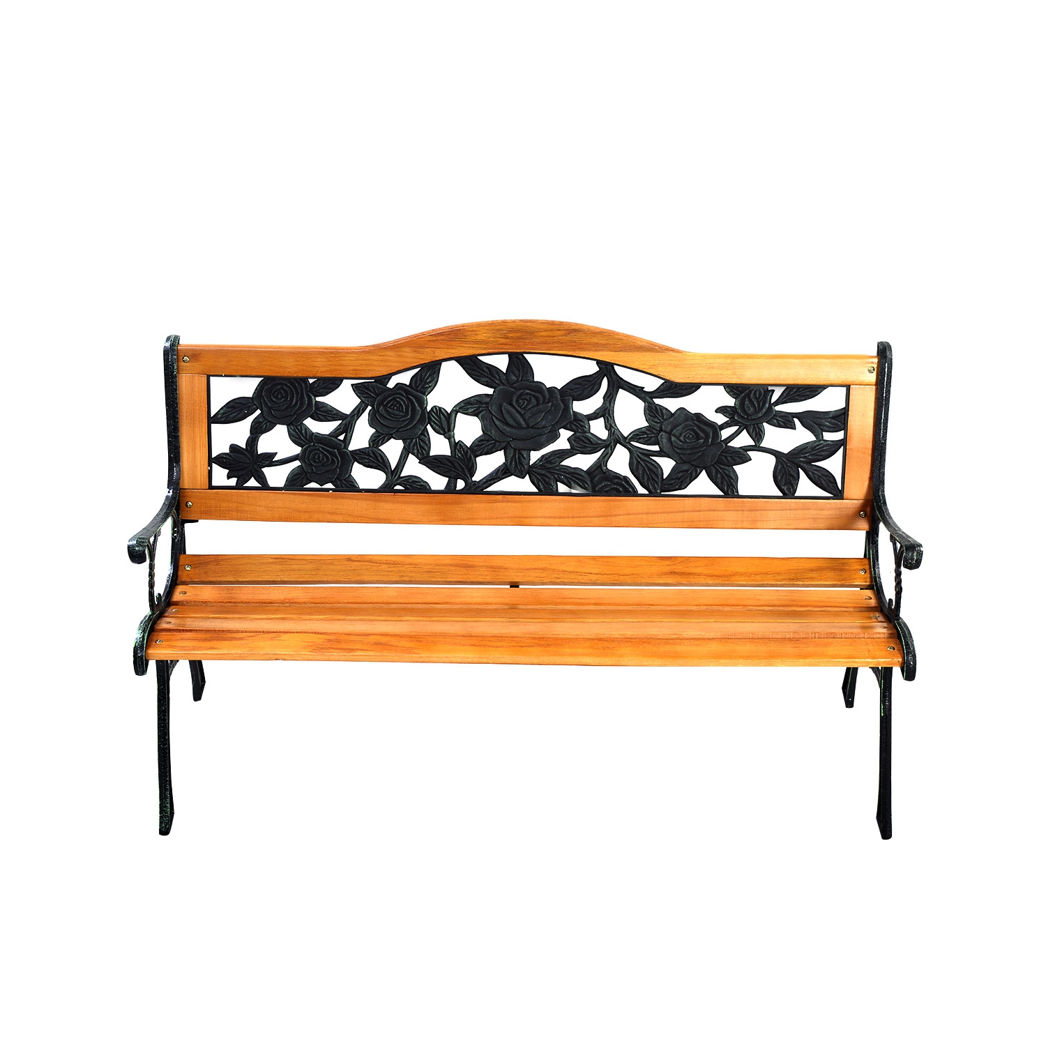 Topbuy Garden Cast Iron Bench Porch Path Loveseat Hardwood Chair for Patio Park