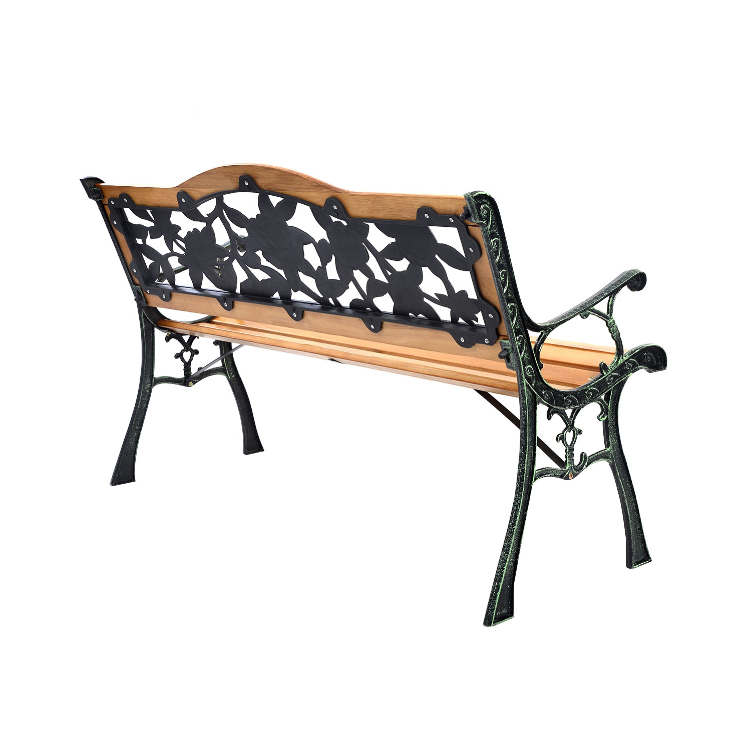 Topbuy Garden Cast Iron Bench Porch Path Loveseat Hardwood Chair for Patio Park