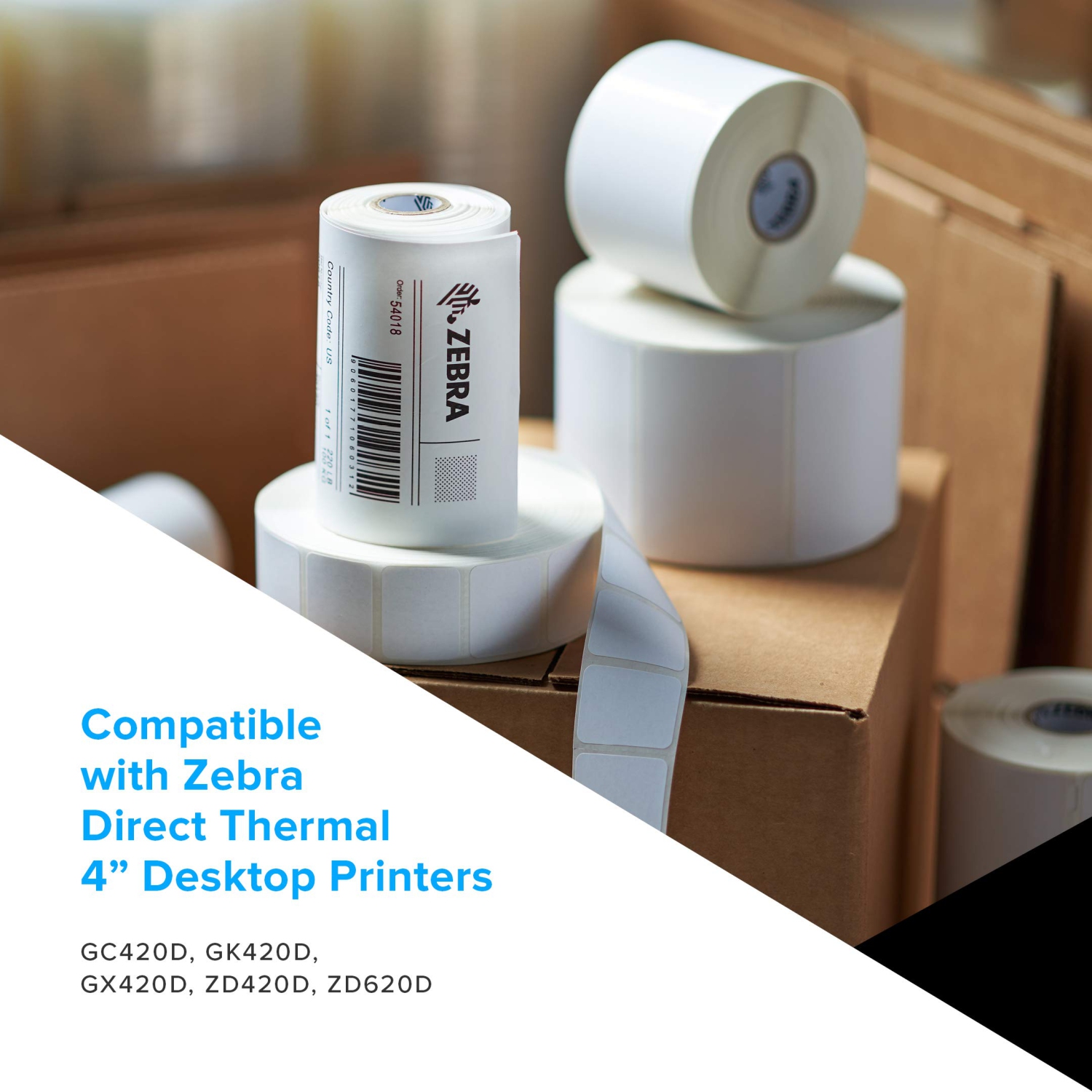 Zebra Technologies 10010032 Z-Perform 2000D Paper Label, Direct Thermal, Perforated, 4" x 3", 1" Core, 5" OD, 840 Labels per Roll