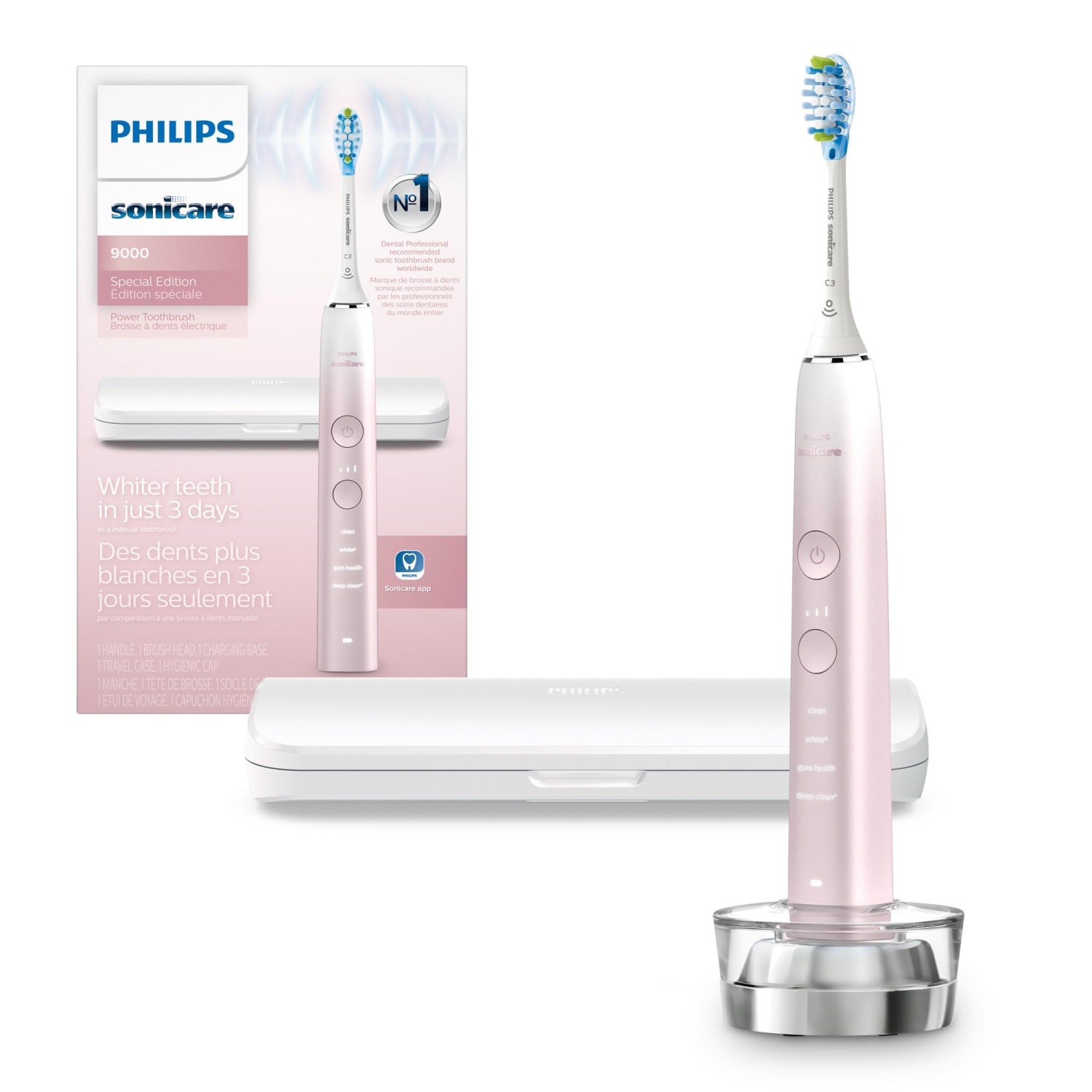 Brosse à dents rechargeable Sonicare DiamondClean 9000 Special Edition de Philips, blanc/rose Hx9911/90
