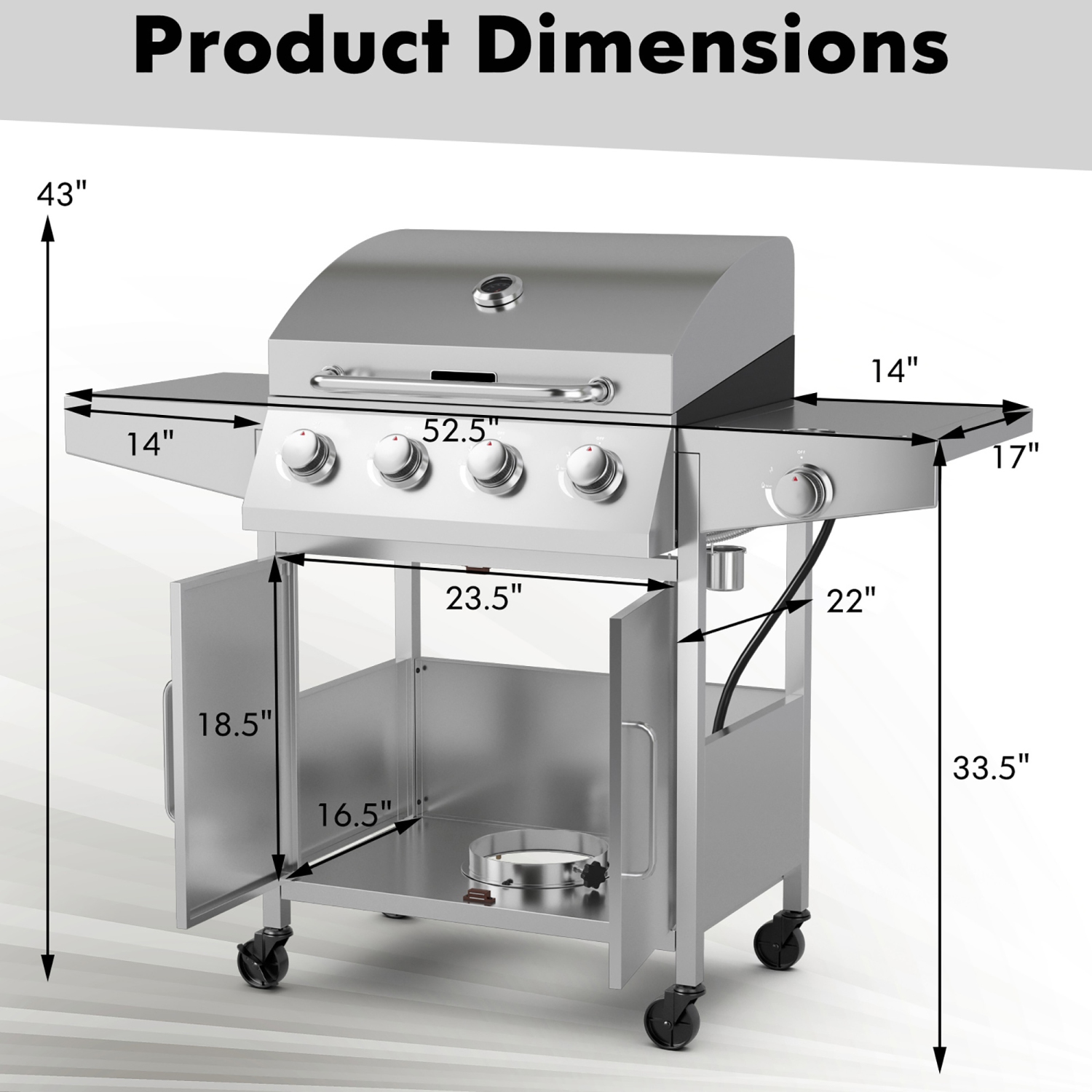 Costway 5-Burner Propane Gas BBQ Grill with Side Burner,Thermometer,Prep Table 50000 BTU
