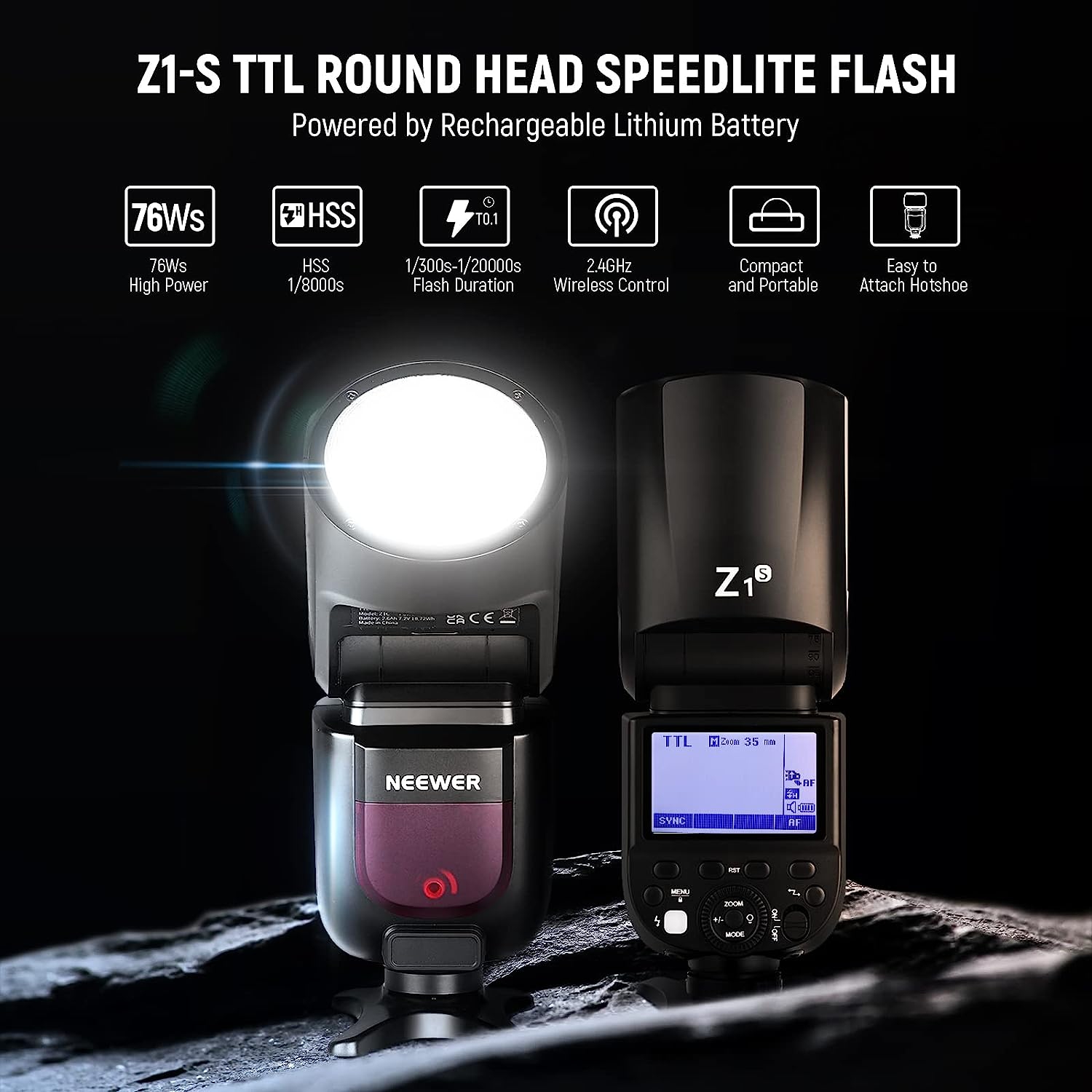 Boîte ouverte - Flash Speedlite Z1-S TTL à tête ronde de NEEWER pour appareils photo de Sony