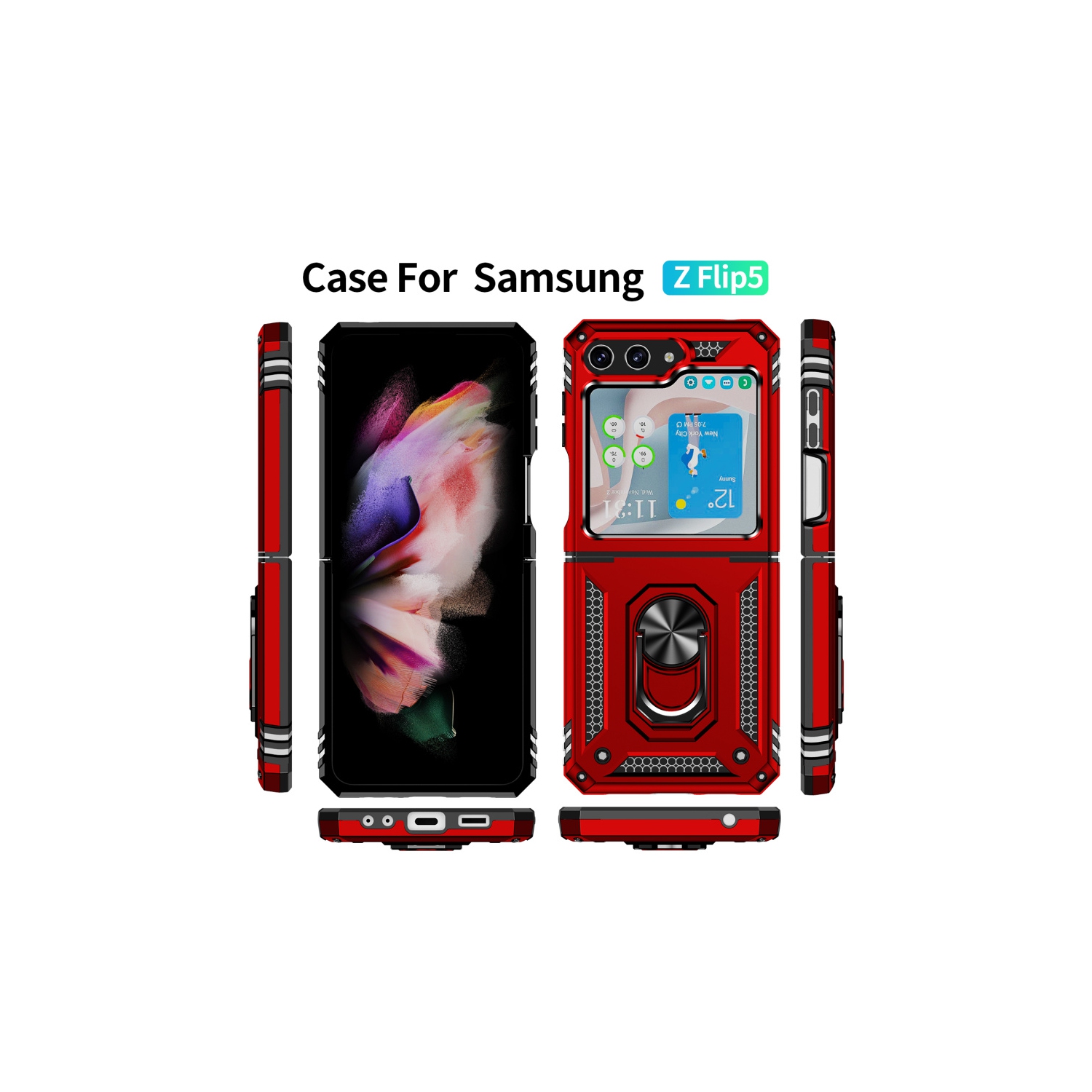 XCRS – Étui de protection mince Armor à deux couches, anneau magnétique intégré avec béquille pour Galaxy Z Flip 5 de Samsung