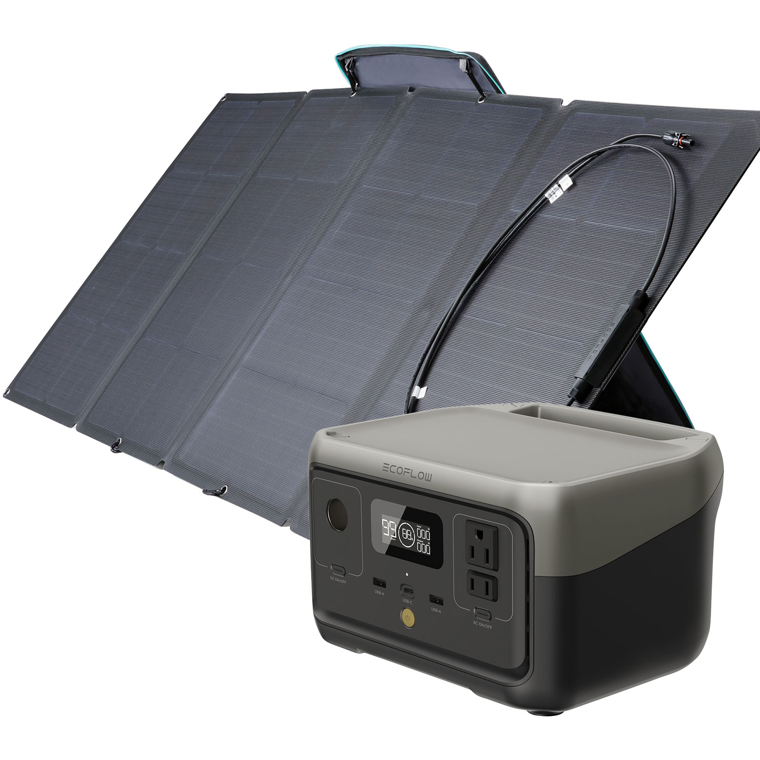 Ensemble avec station d'alimentation portative RIVER 2 et panneau solaire de 160 W d'EcoFlow