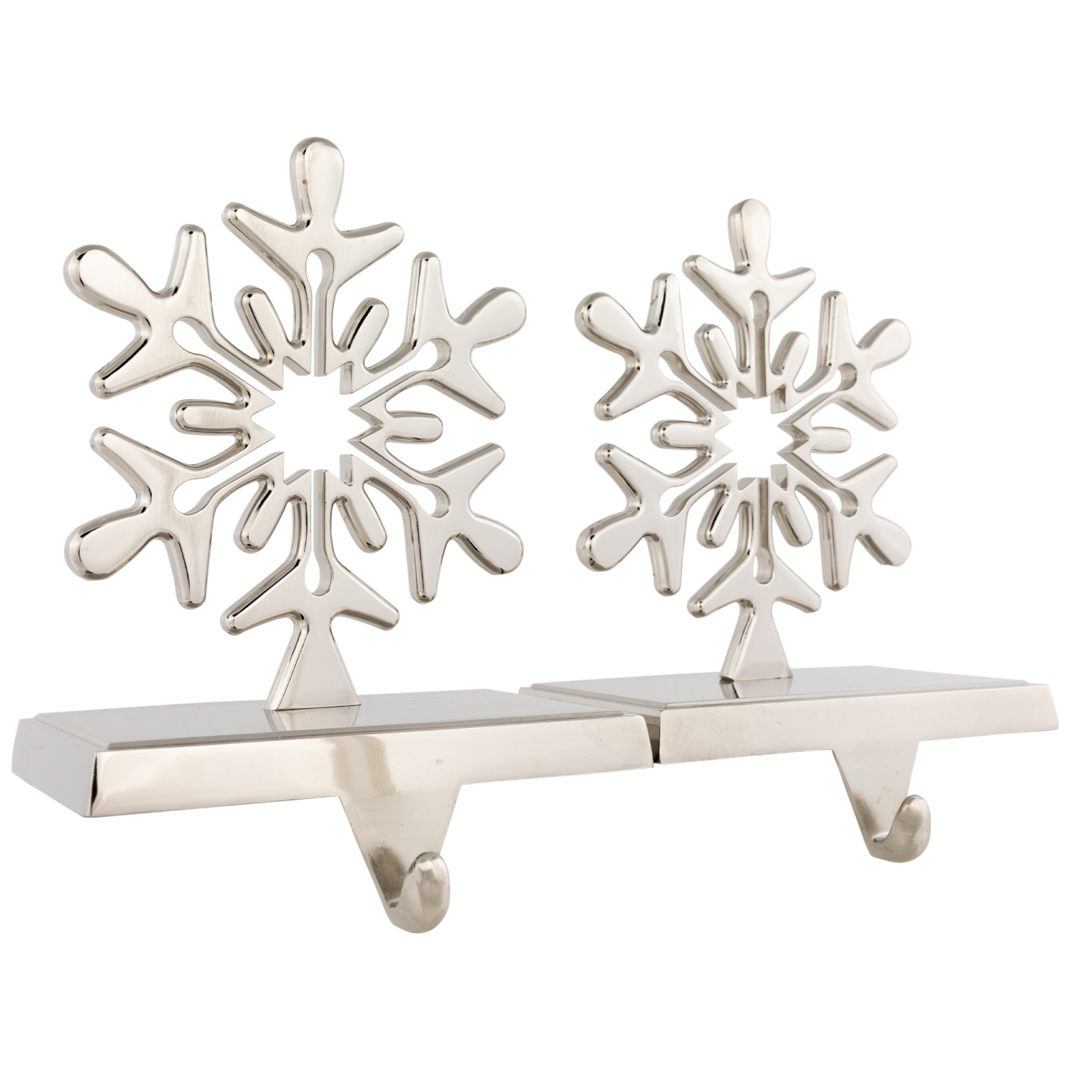 Set of 2 Solid Silver Snowflake Cutout Christmas Metal Stocking Holders 6.5"