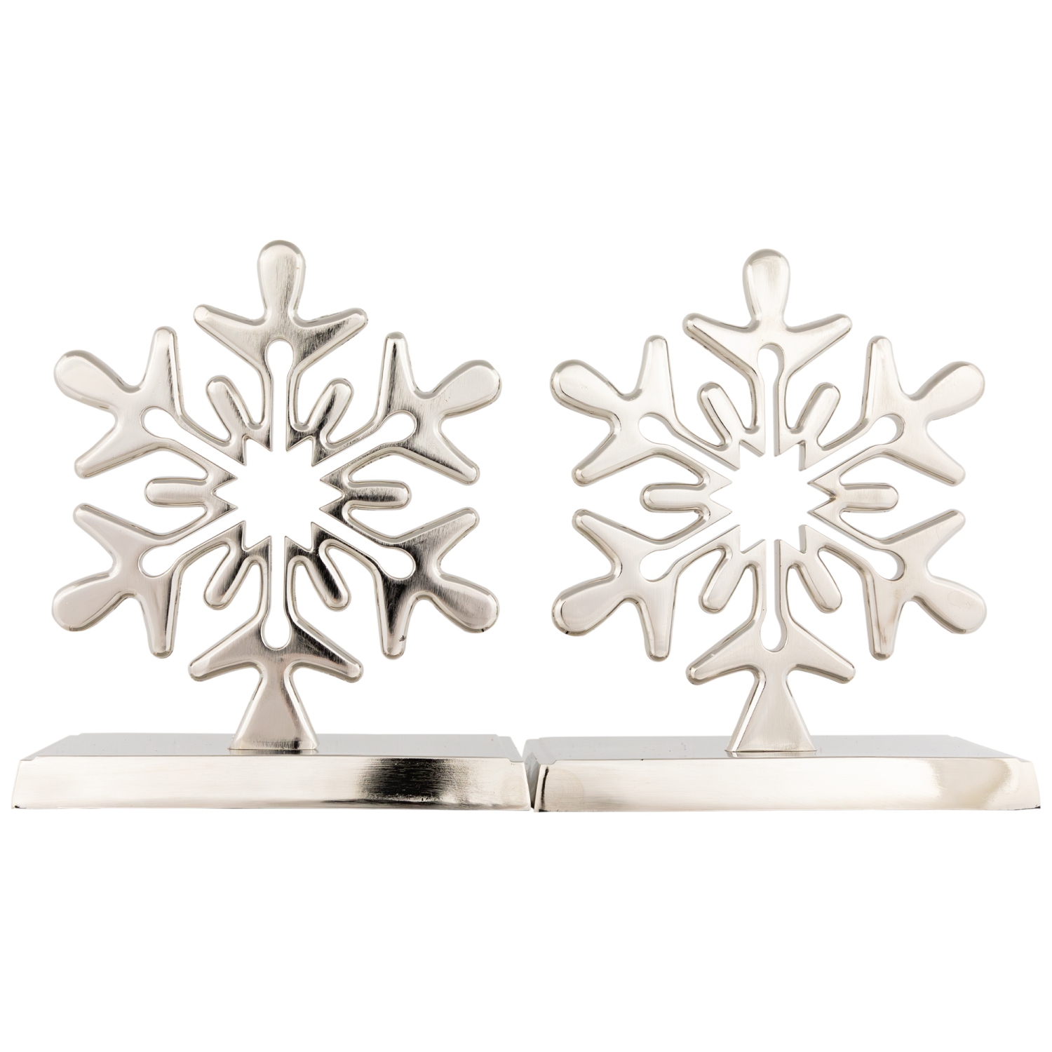 Set of 2 Solid Silver Snowflake Cutout Christmas Metal Stocking Holders 6.5"