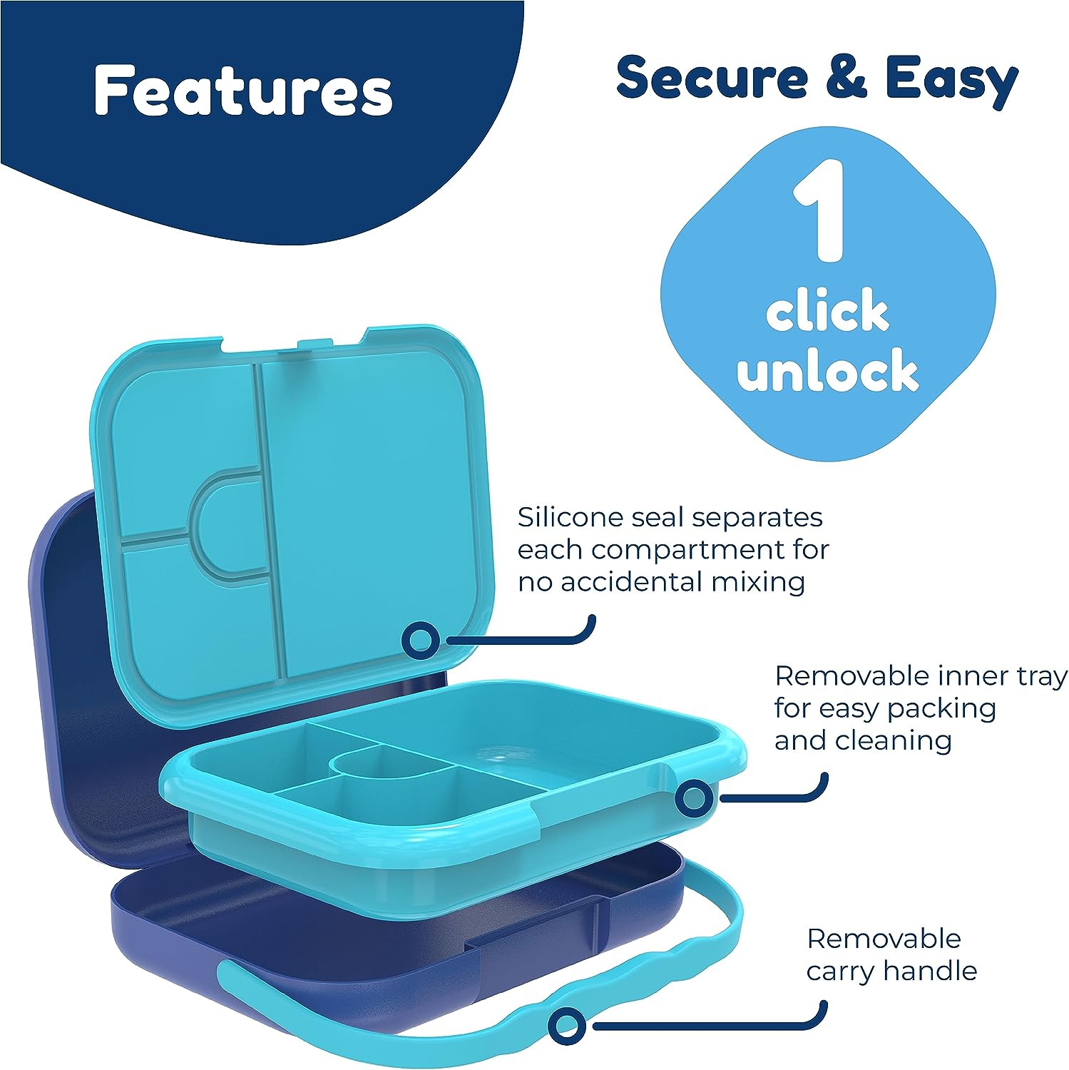 BOZ Bento Box for Kids - Kids Bento Lunch Box - Toddler Lunch Box for Daycare - Leak Proof 4 Compartments Kids Lunch Container