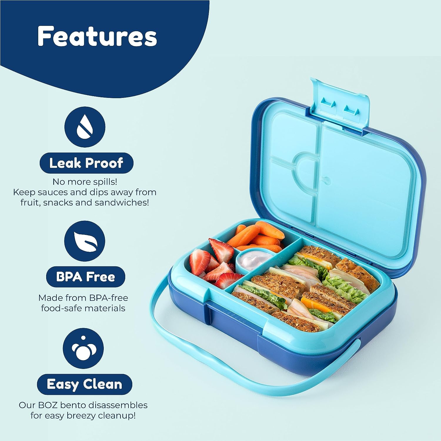 BOZ Bento Box for Kids - Kids Bento Lunch Box - Toddler Lunch Box for Daycare - Leak Proof 4 Compartments Kids Lunch Container