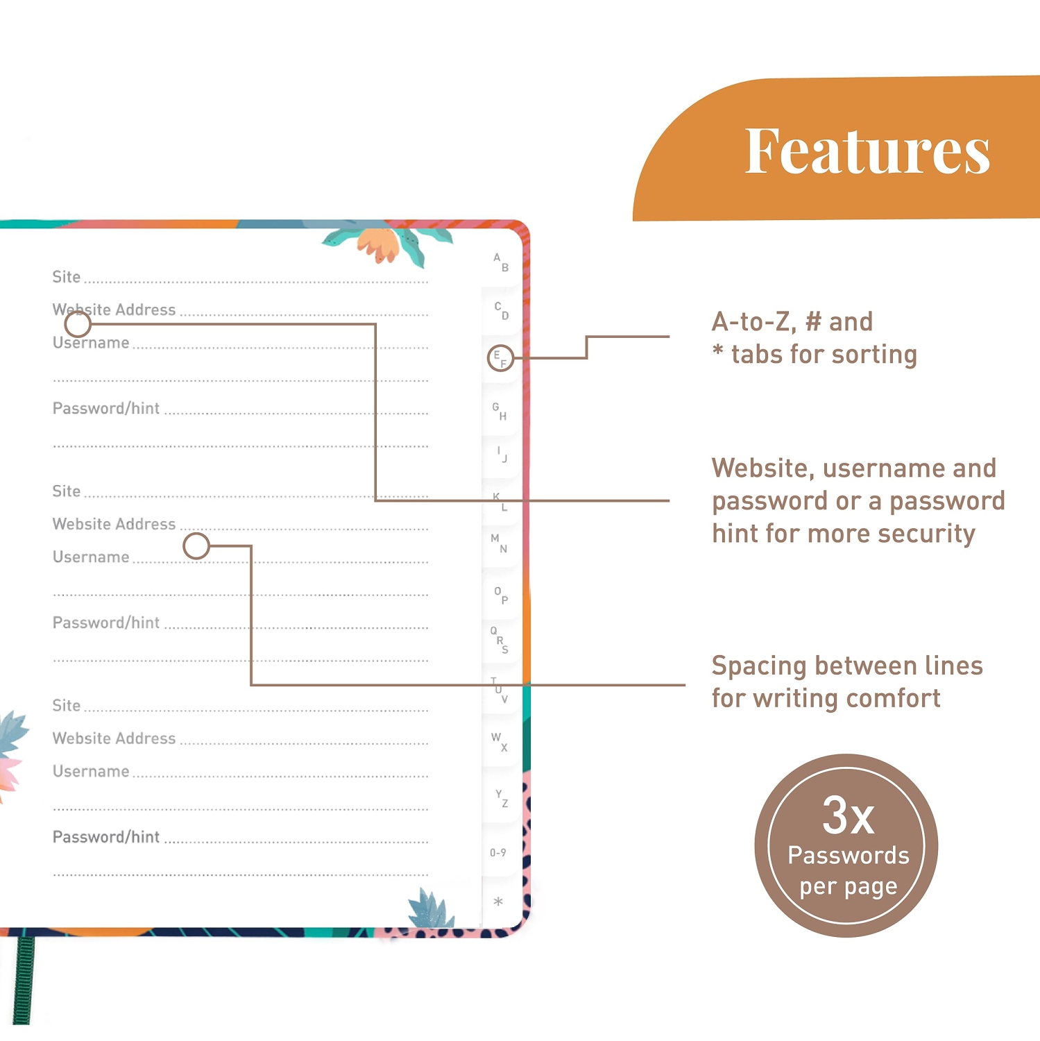 Rileys & Co. Password Book with Alphabetical Tabs, Password Keeper, Password Books for Seniors, Password Notebook for Internet Login, Website,