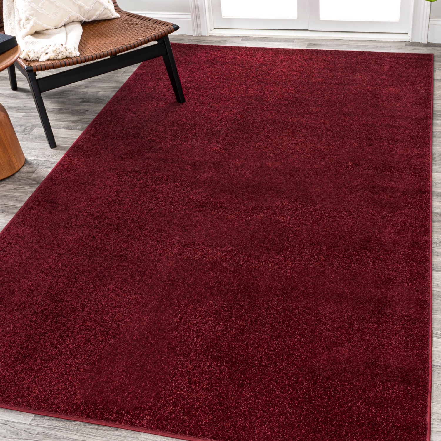 Haze Solid Low Pile Area Rug Dark Red