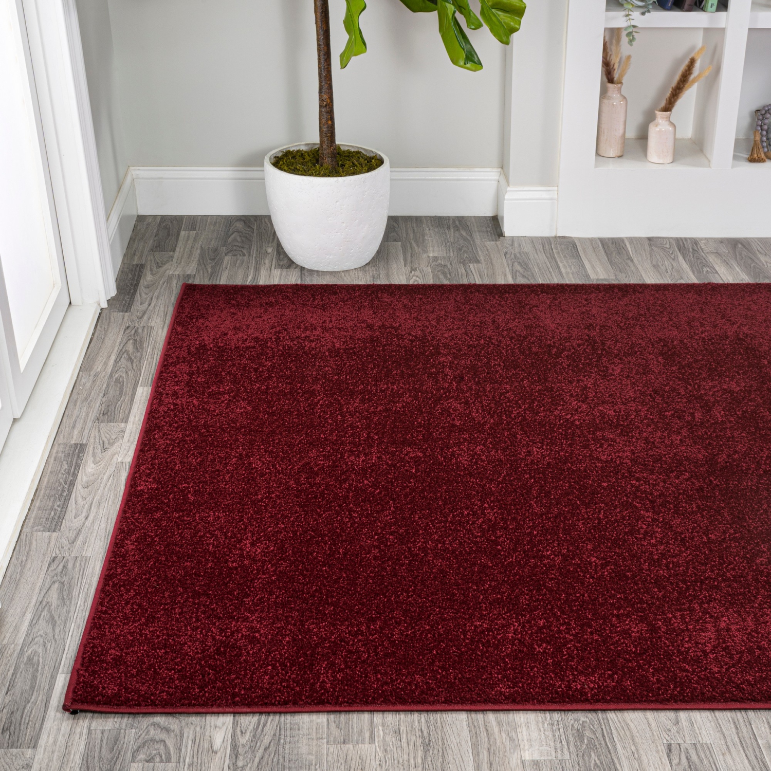 Haze Solid Low Pile Area Rug Dark Red