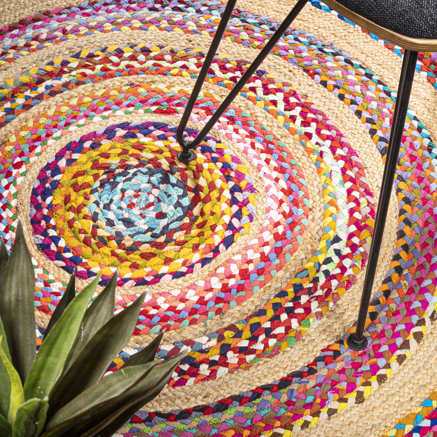 Isla Round Boho Braided Rag Jute Area Rug