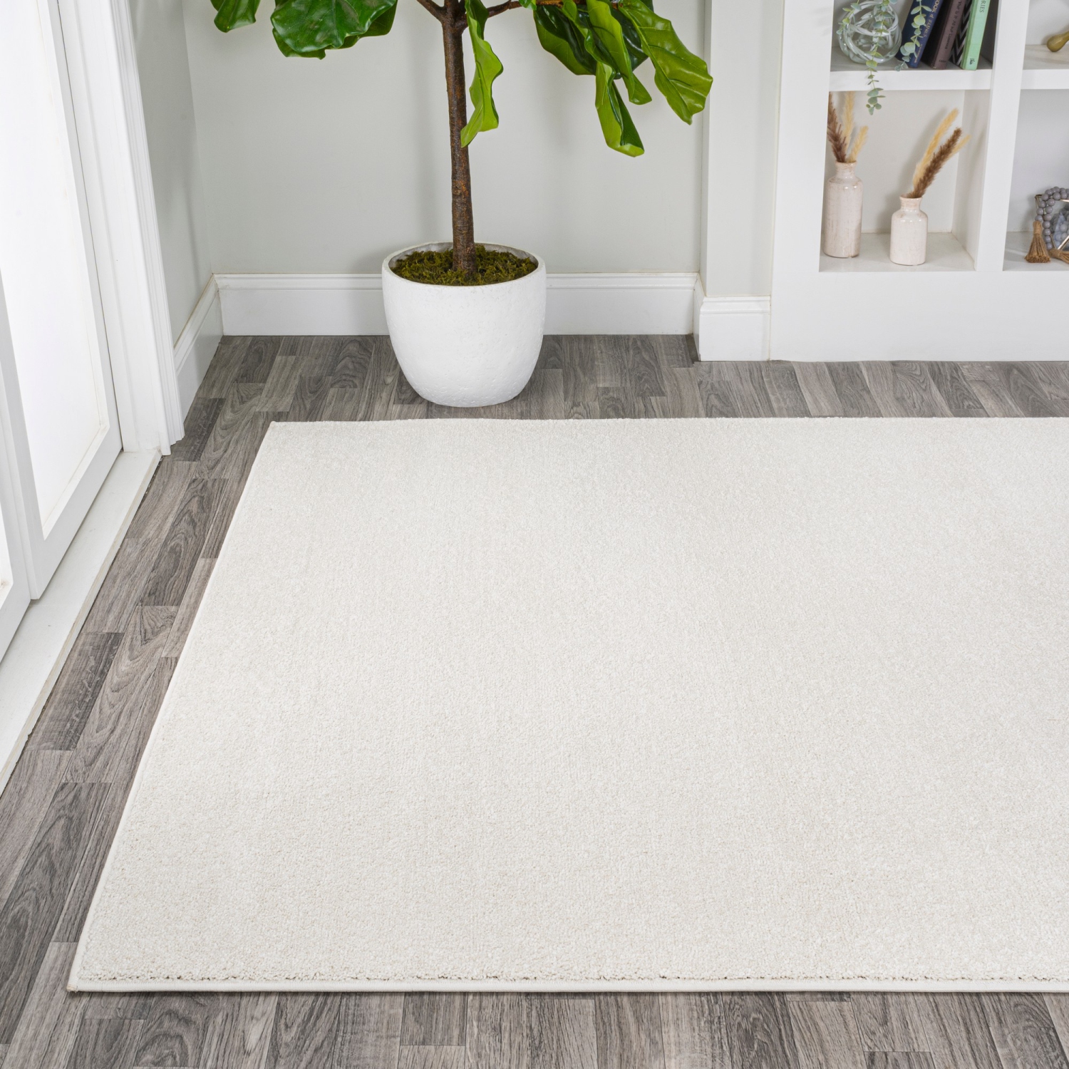 Haze Solid Low Pile Area Rug Cream