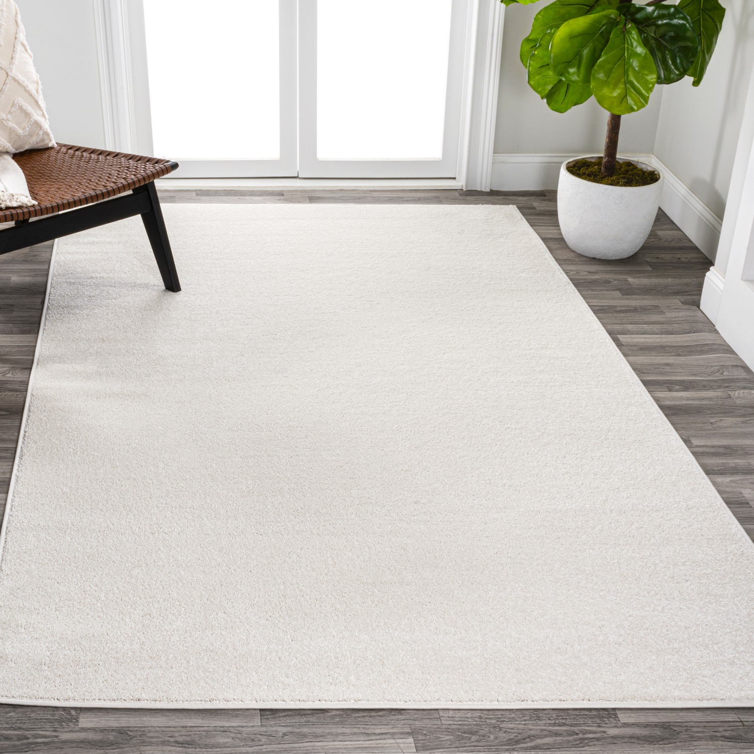 Haze Solid Low Pile Area Rug Cream