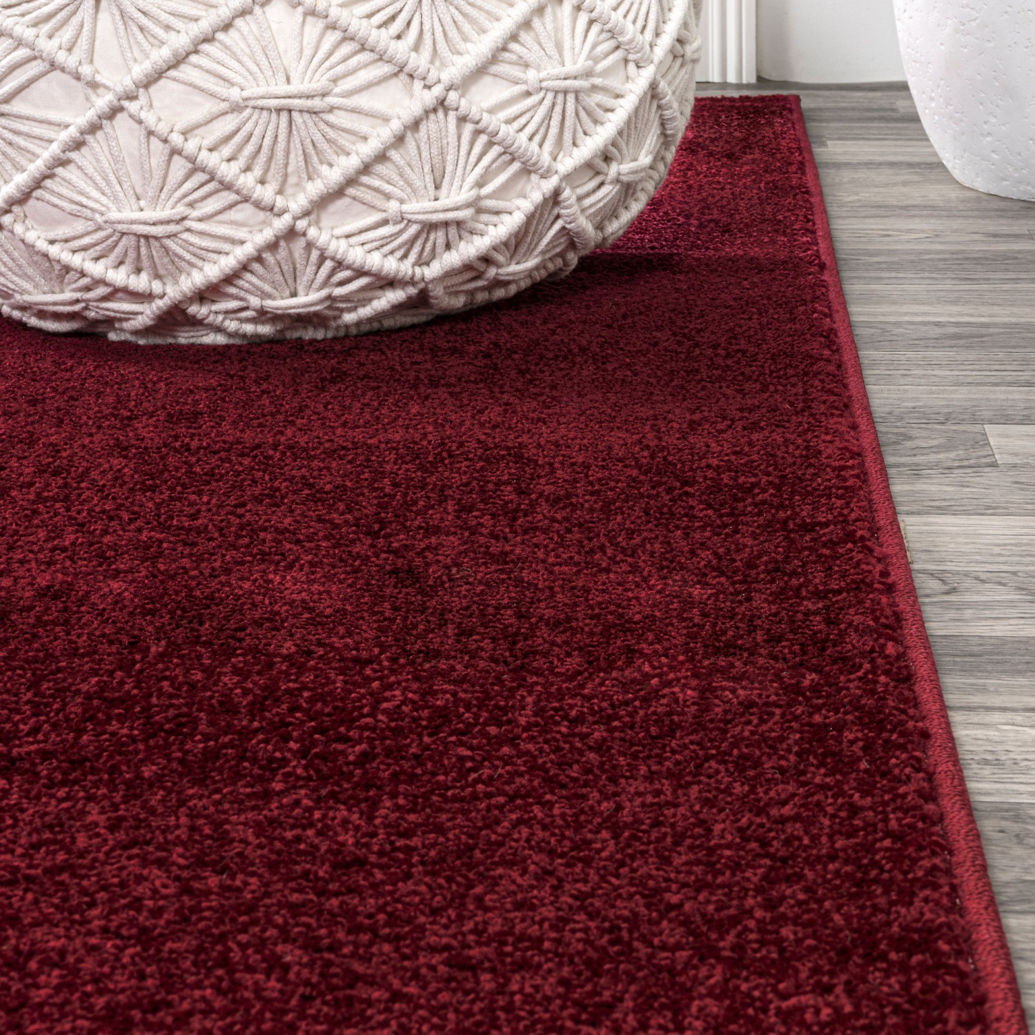Haze Solid Low Pile Area Rug Dark Red
