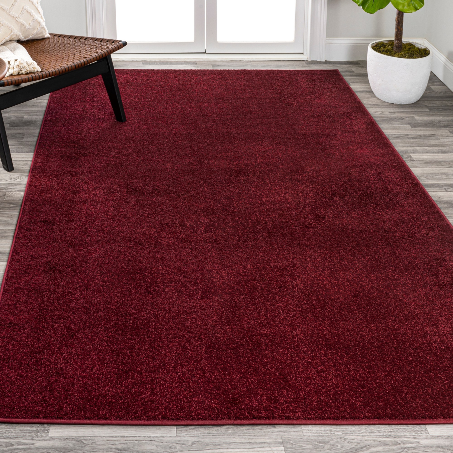 Haze Solid Low Pile Area Rug Dark Red