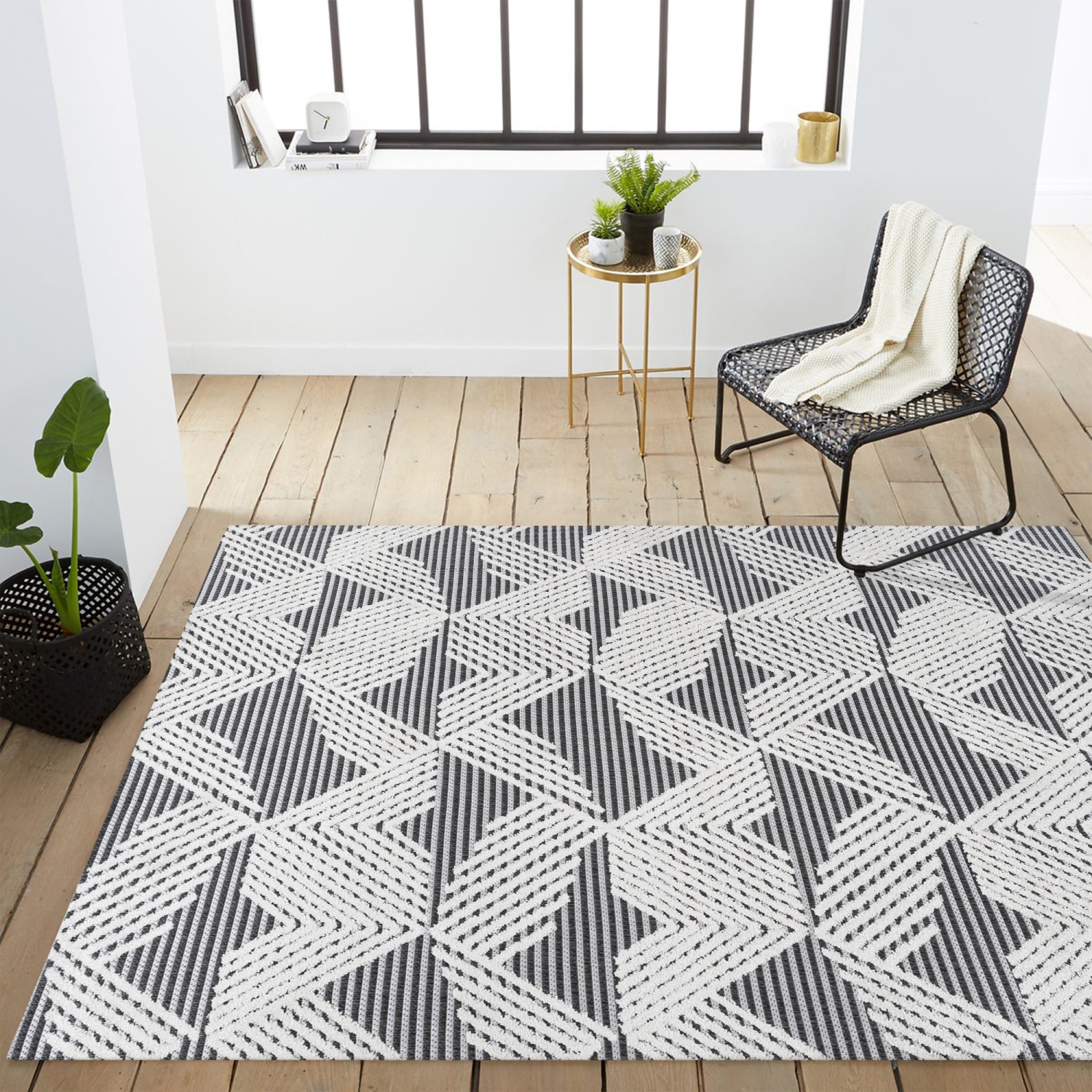 Jazz High-Low Pile Art Deco Geometric Indoor/Outdoor Area Rug