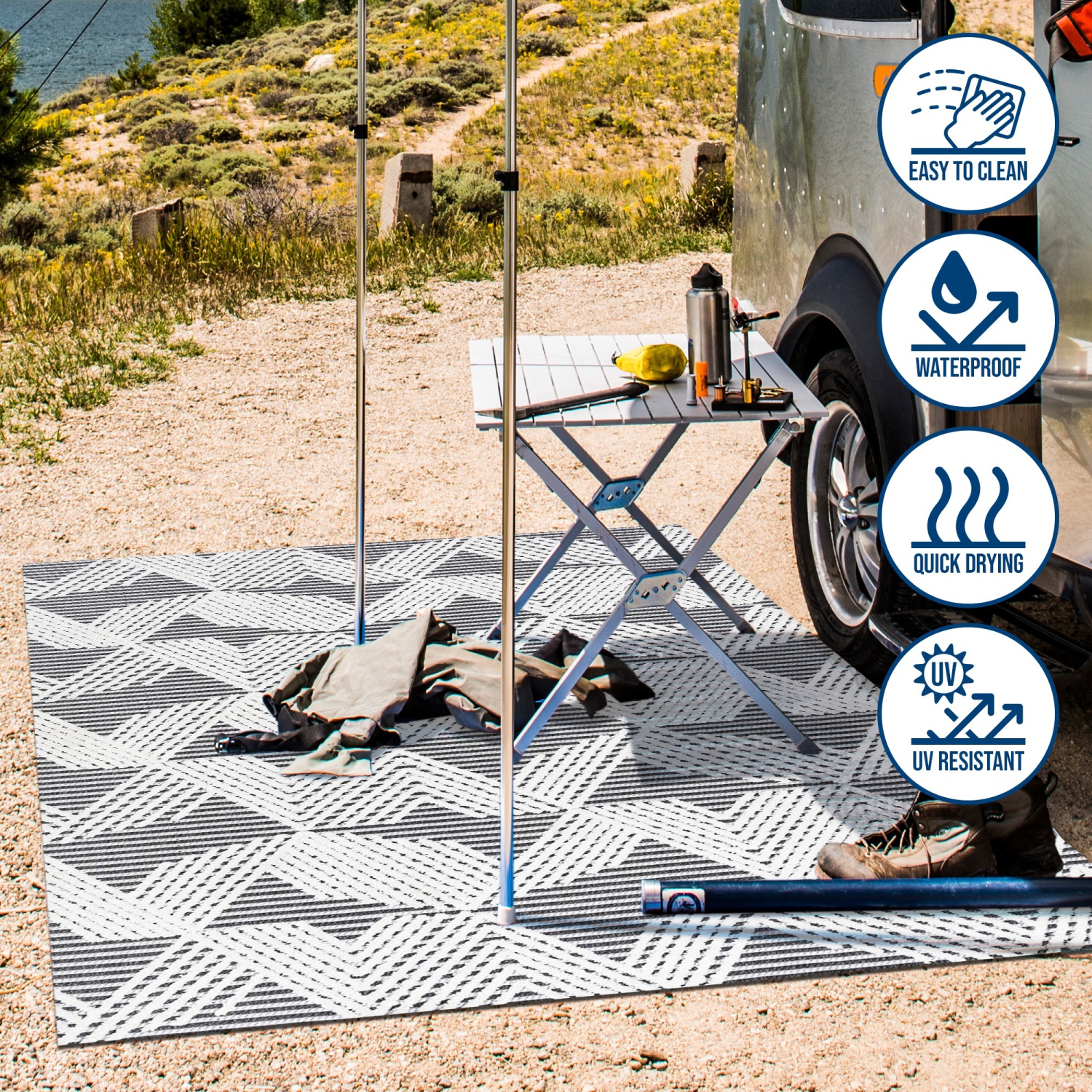 Jazz High-Low Pile Art Deco Geometric Indoor/Outdoor Area Rug