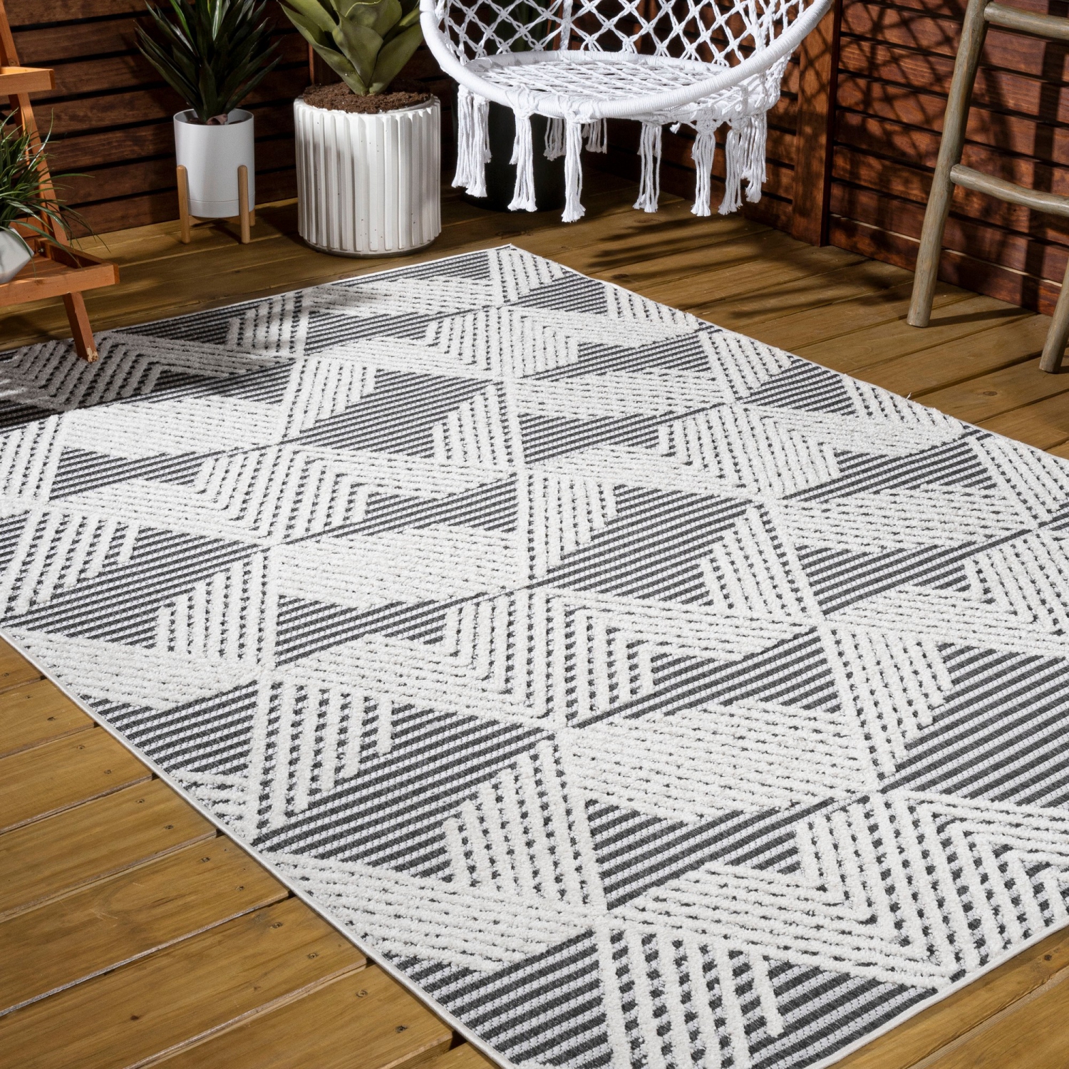 Jazz High-Low Pile Art Deco Geometric Indoor/Outdoor Area Rug