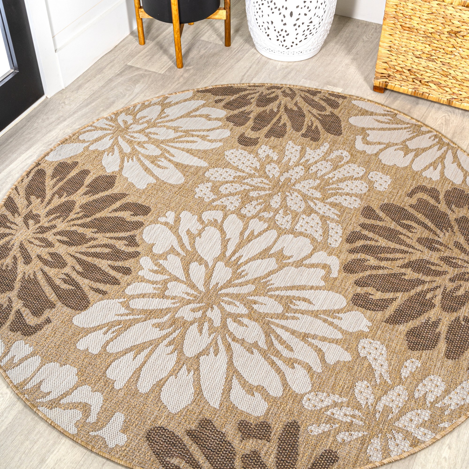 Zinnia Modern Floral Textured Weave Indoor/Outdoor Area Rug
