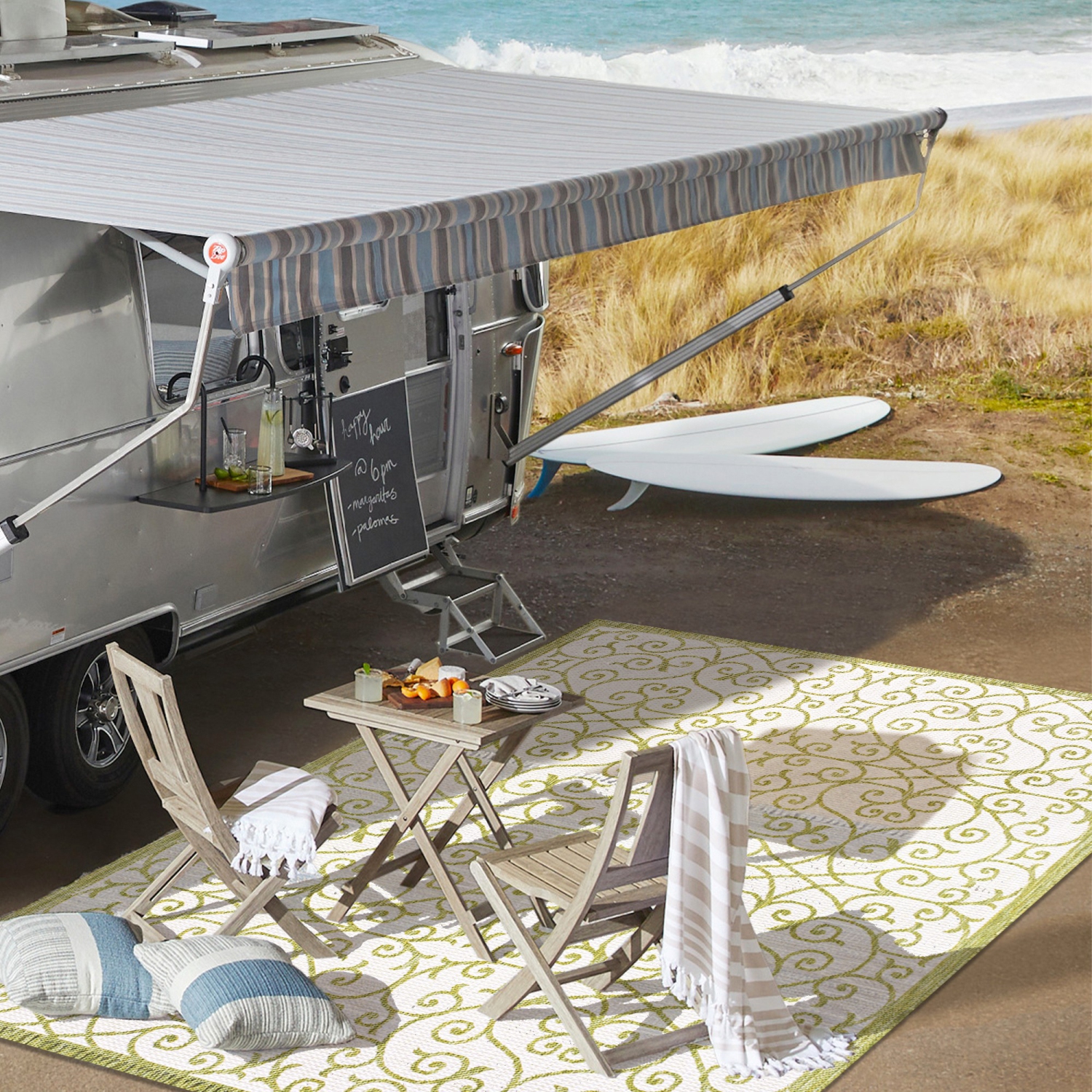 Tapis d'intérieur/d'extérieur en filigrane texturé de style rétro de Madrid