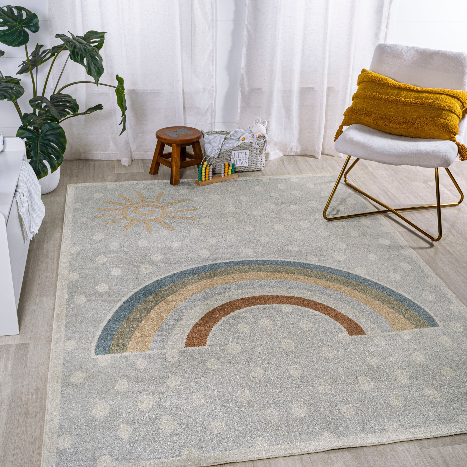 Minha Rainbow Dot Modern Machine Washable Area Rug