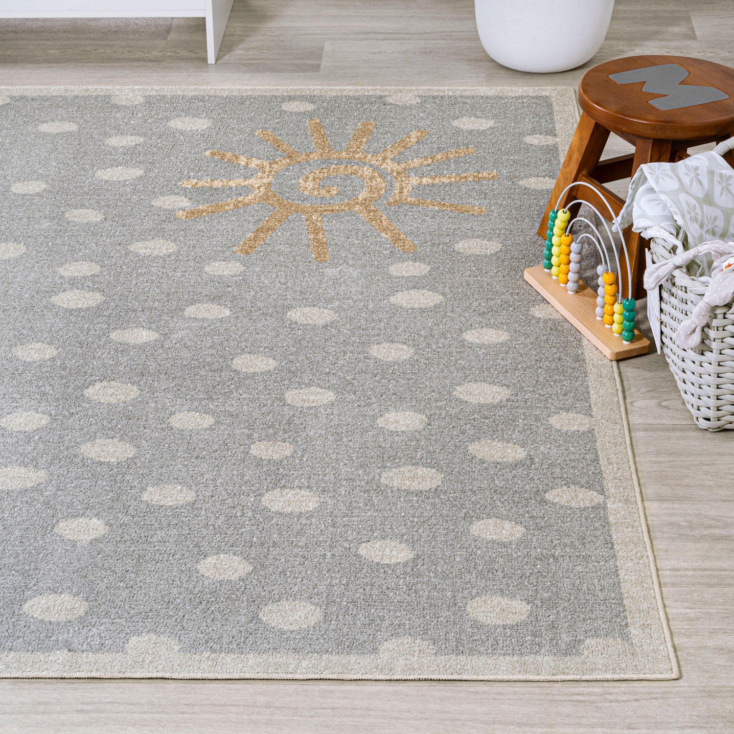 Minha Rainbow Dot Modern Machine Washable Area Rug