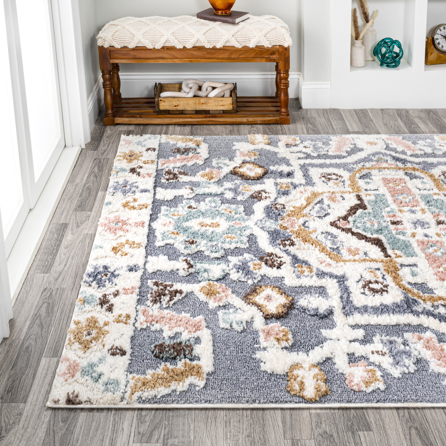 Aziza Persian Medallion High-Low Area Rug