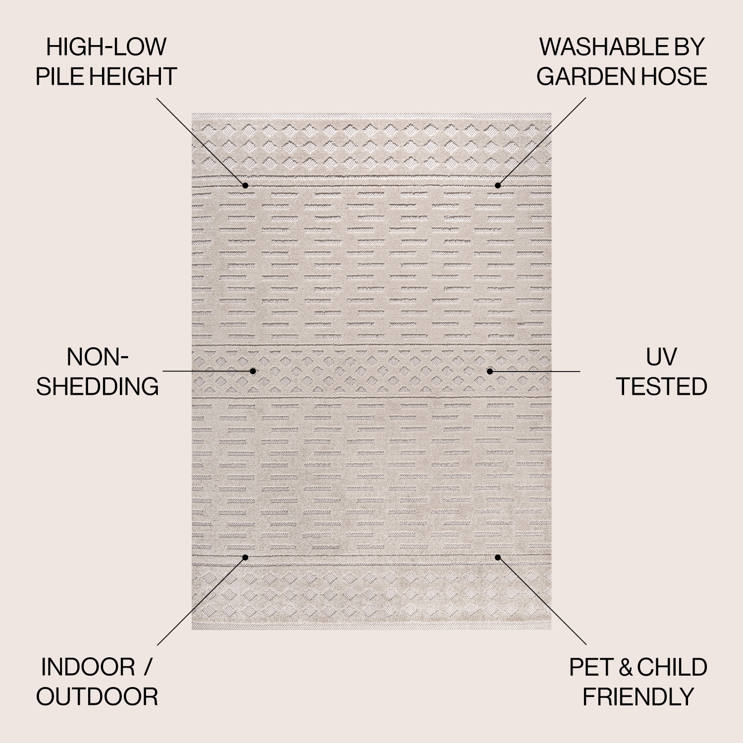 Xlendi High-Low Pile Moroccan Geometric Indoor/Outdoor Area Rug