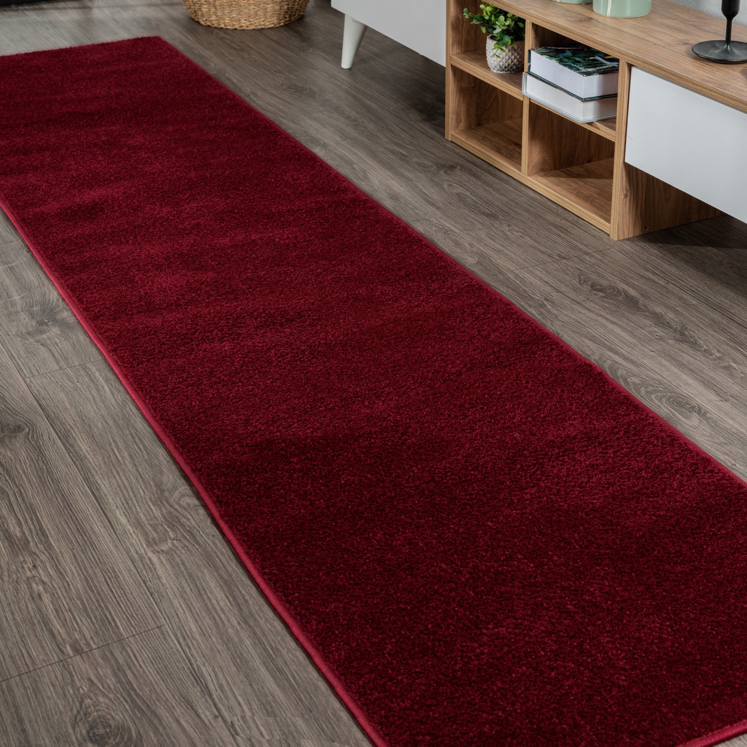 Haze Solid Low Pile Area Rug Dark Red