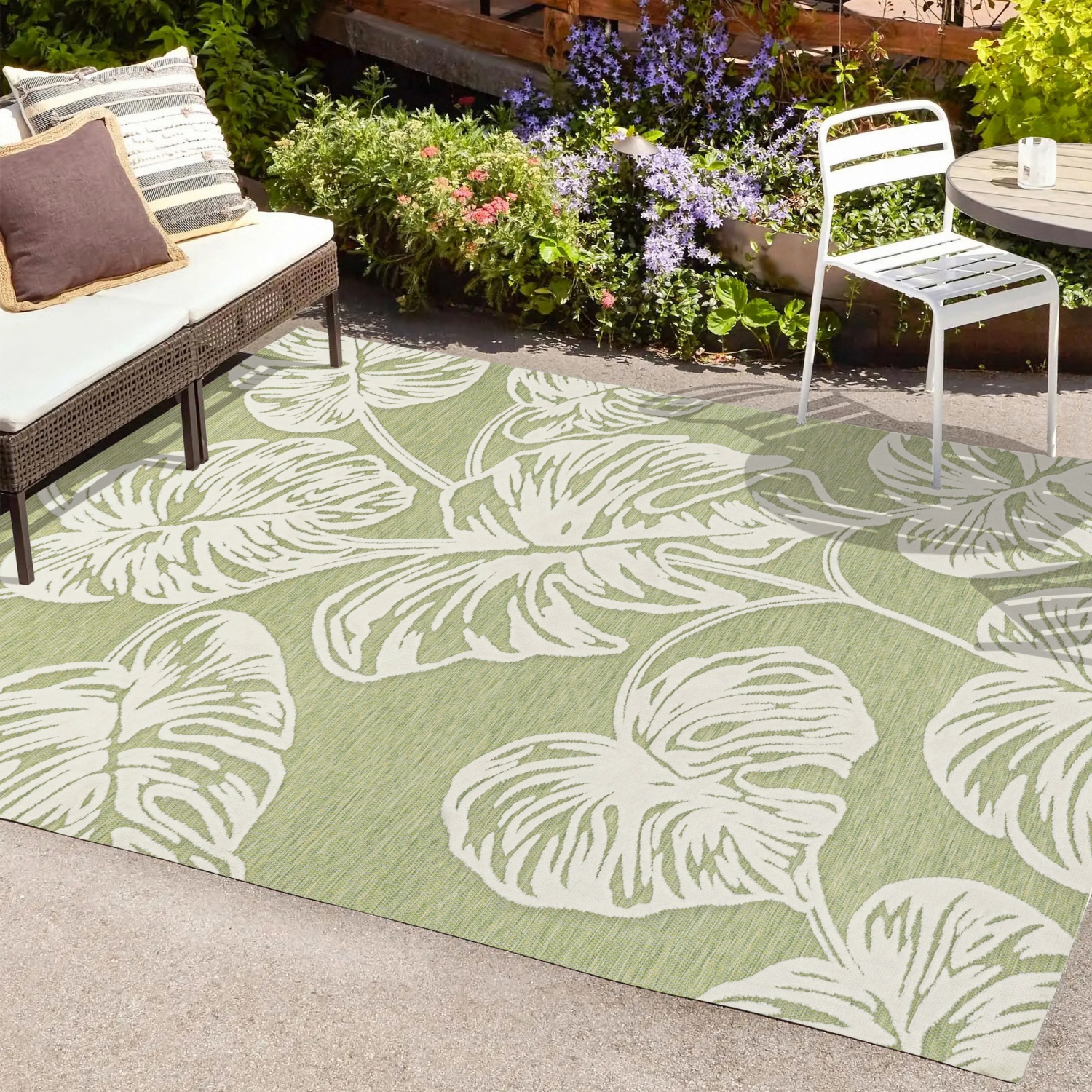 Tobago High-Low Two Tone Monstera Leaf Area Rug