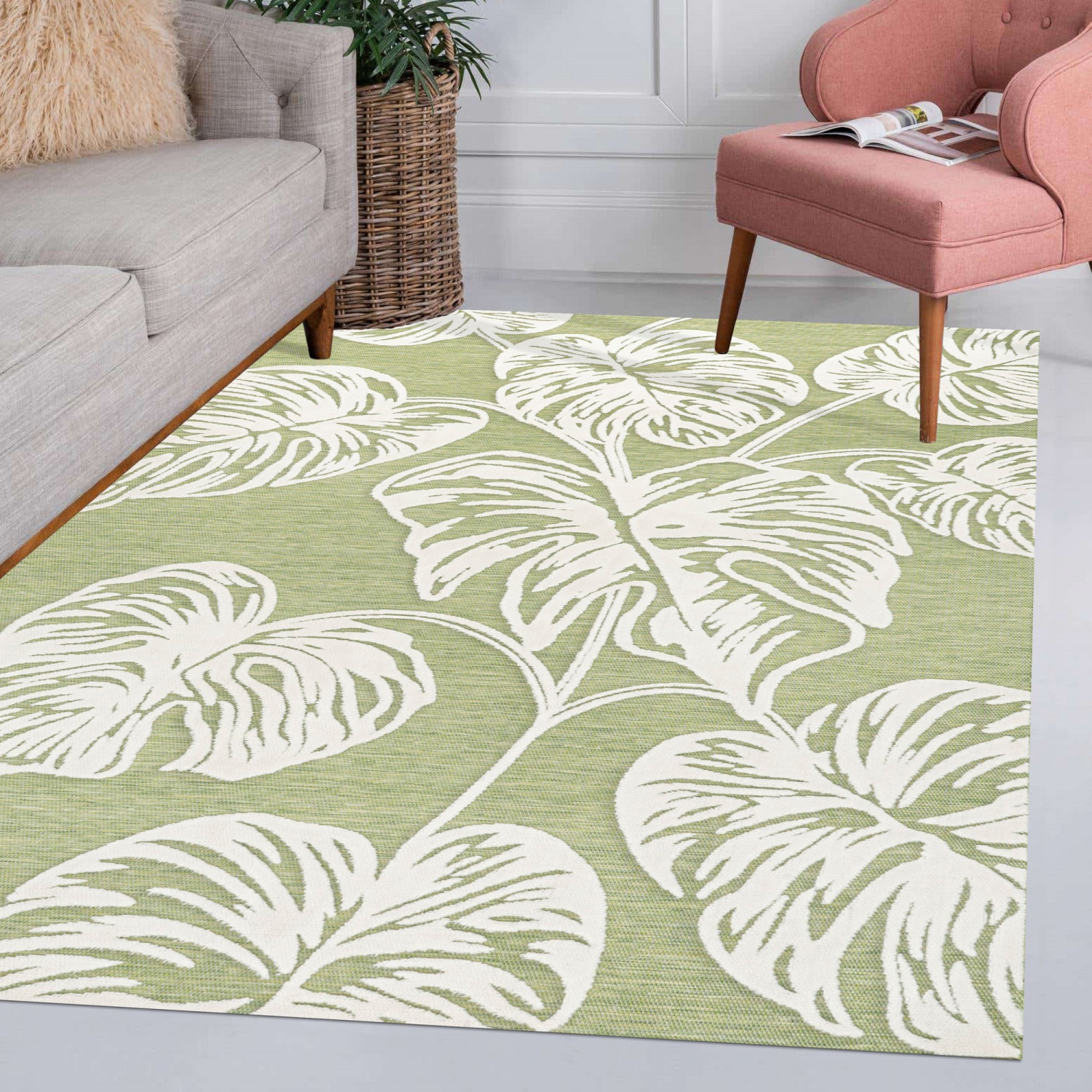 Tobago High-Low Two Tone Monstera Leaf Area Rug