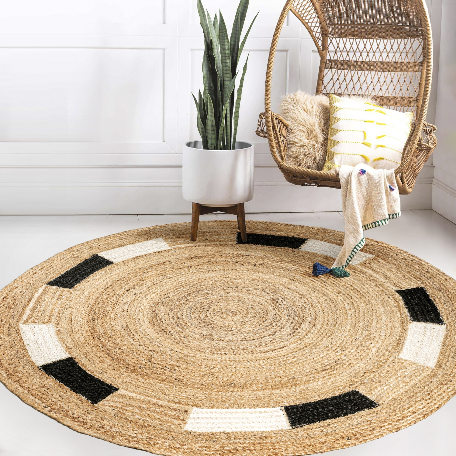 Porto Geometric Jute Circle Area Rug