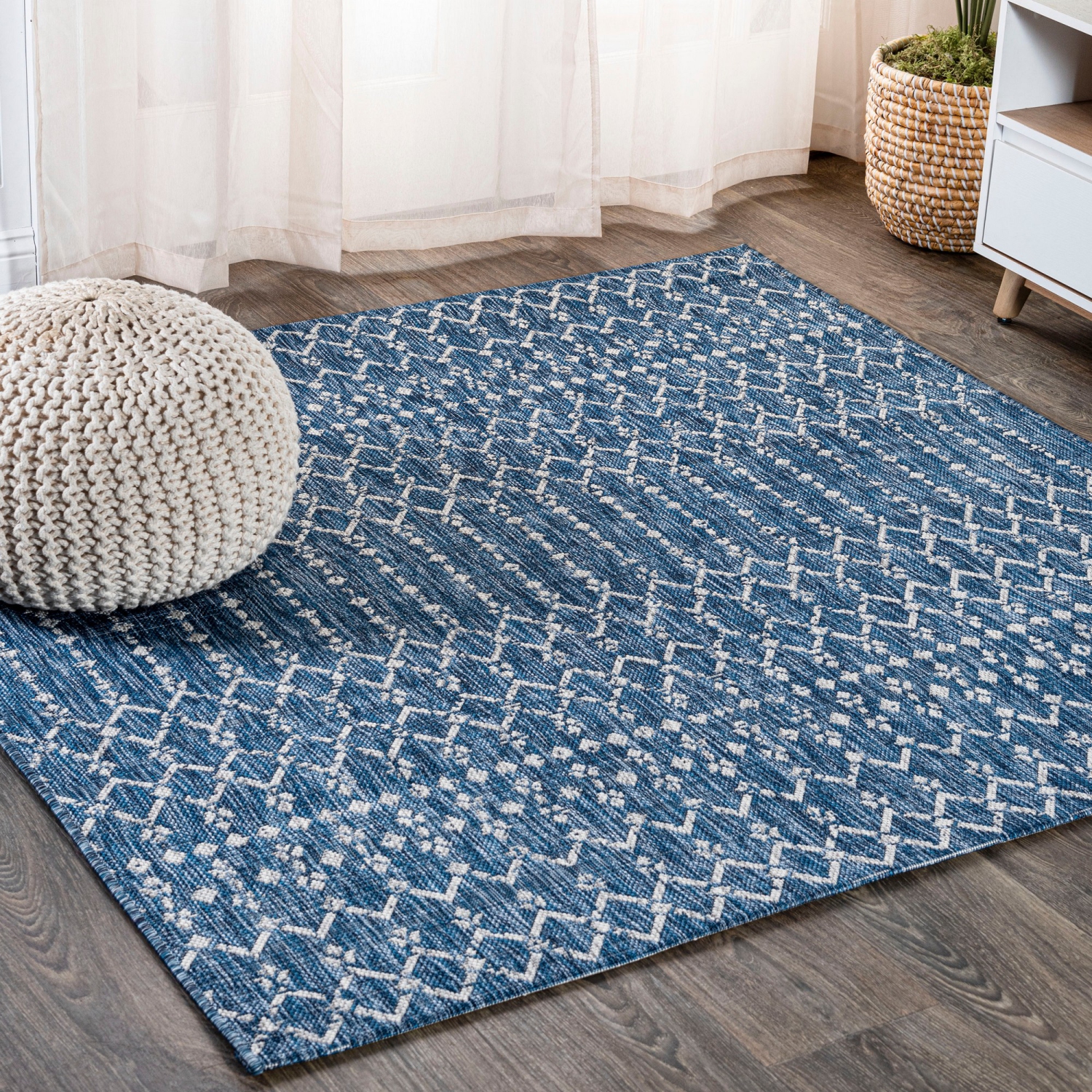 Ourika Moroccan Geometric Textured Weave Indoor/Outdoor Square Rug