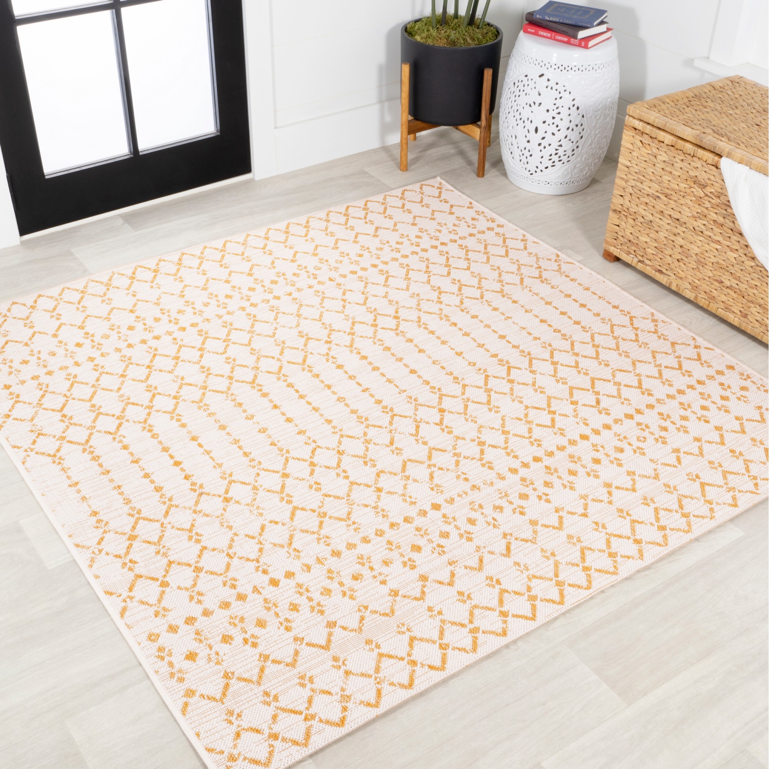 Ourika Moroccan Geometric Textured Weave Indoor/Outdoor Square Rug