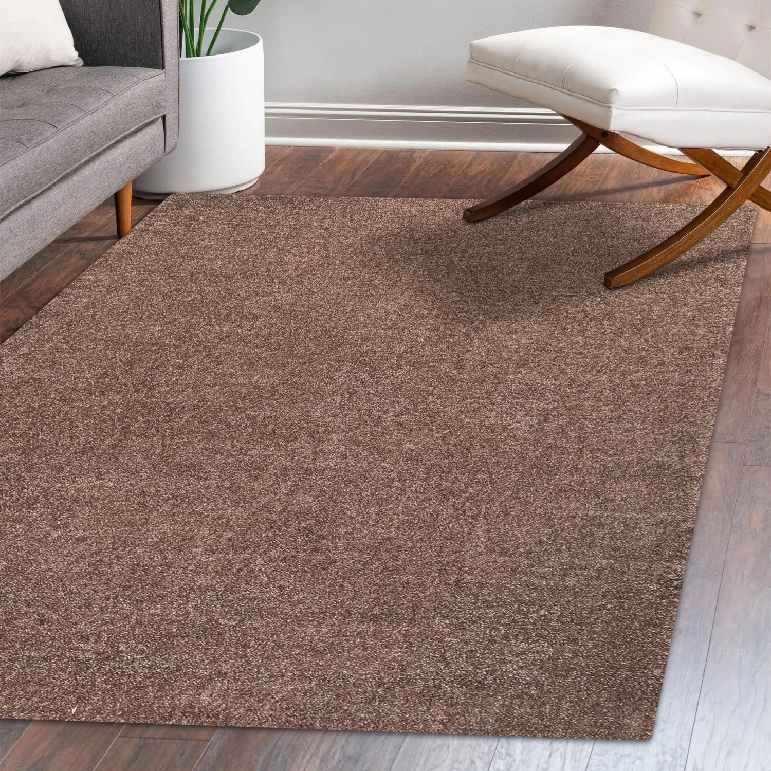 Haze Solid Low Pile Area Rug Brown